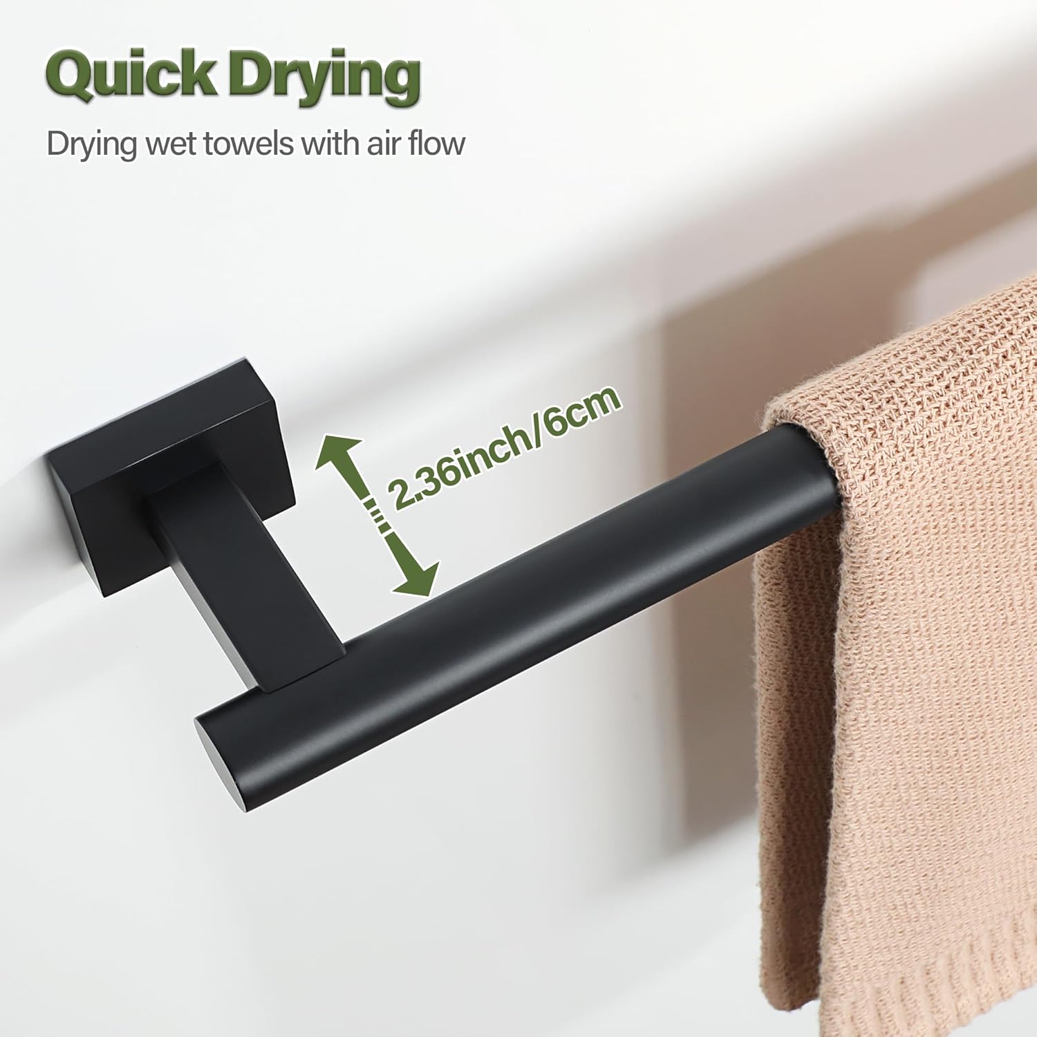 Alise Bathroom Towel Bar, 16 Inch Towel Racks for Bathroom, SUS304 Stainless Steel Hand Towel Holder Heavy Duty Towel Rack Wall Mounted Matte Black Towel Bar - Image 6