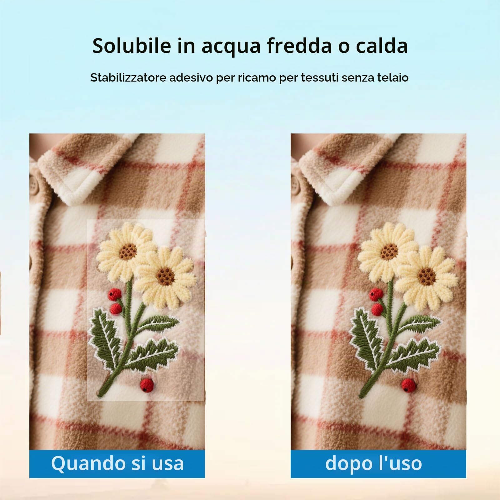 Stabilizzatore Idrosolubile per Ricamo [24 Fogli] Carta Ricamo Autoadesiva Stampabile Supporto Solubile in Acqua per Ricamo a Mano e Macchina, Cucito, DIY, Patchwork e Punto Croce