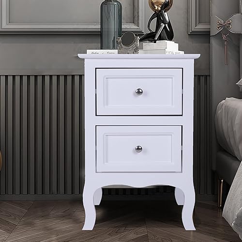 Miniatura 2 de Henf Juego de 2 mesitas de noche con cajones, mesita de noche de madera, estructura sólida y marco estable, mesa auxiliar adecuada para dormitorio y