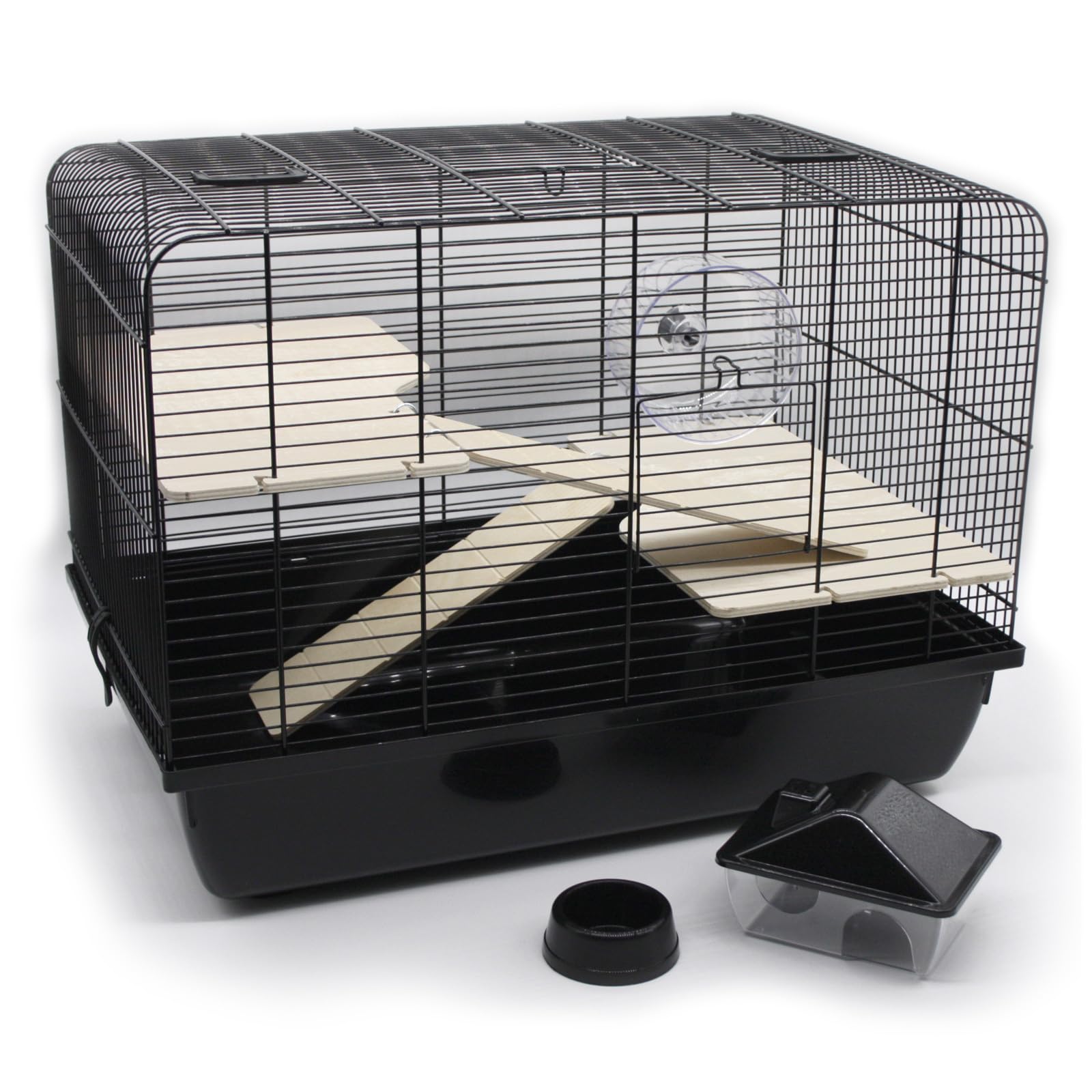 ZOOPAUL Nagerkäfig Hamsterkäfig + Holzhaus Maus inkl. Zubehör REX2 Schwarz Kleintierkäfig