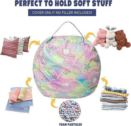 Miniatura 10 de LOLOMLO Funda para puf de almacenamiento de animales de peluche, para niños, mantas, toallas, puf (solo cubierta), sofá de lona con cremallera YKK,