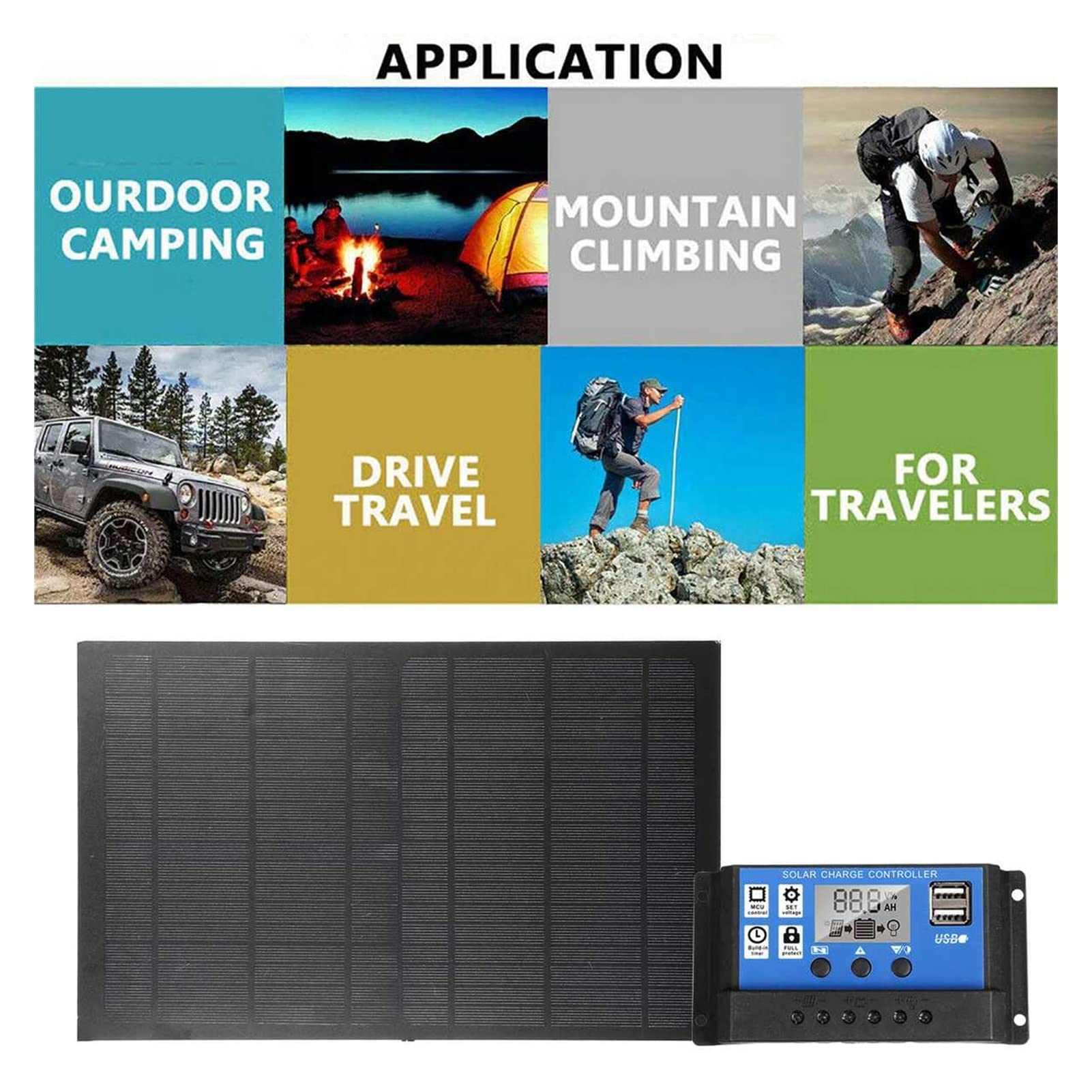 Kit de panneau solaire 12 V/24 V Panneau solaire 300W Dual USB Protable Chargeur de batterie d'alimentation solaire imperméable extérieure for le téléphone VR Camping automobile pour les applications