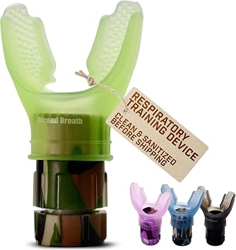 Second Breath Respiratory Trainer | Made with High Grade Silicone | Premium Lung Exerciser in Four Exotic Colors | Breathe Easier with Stronger Lungs | Portable & Easy to Clean Green Camo