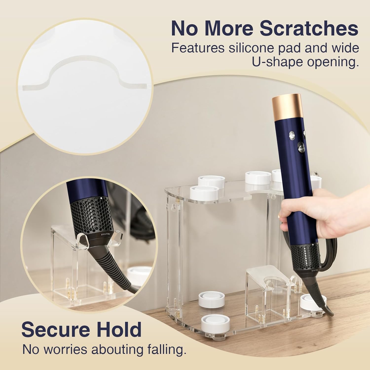 Acrylic Storage Holder for Dyson Airwrap Shark FlexFusion FlexStyle, Wall Mount Display Stand, Countertop Hair Tool Organizer for Vanity, Clear&White