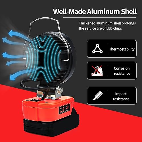 Miniatura 6 de Luz de trabajo LED inalámbrica para batería Milwaukee M18 de 18 V, luces de inundación alimentadas por batería para Milwaukee Light 27W iluminación