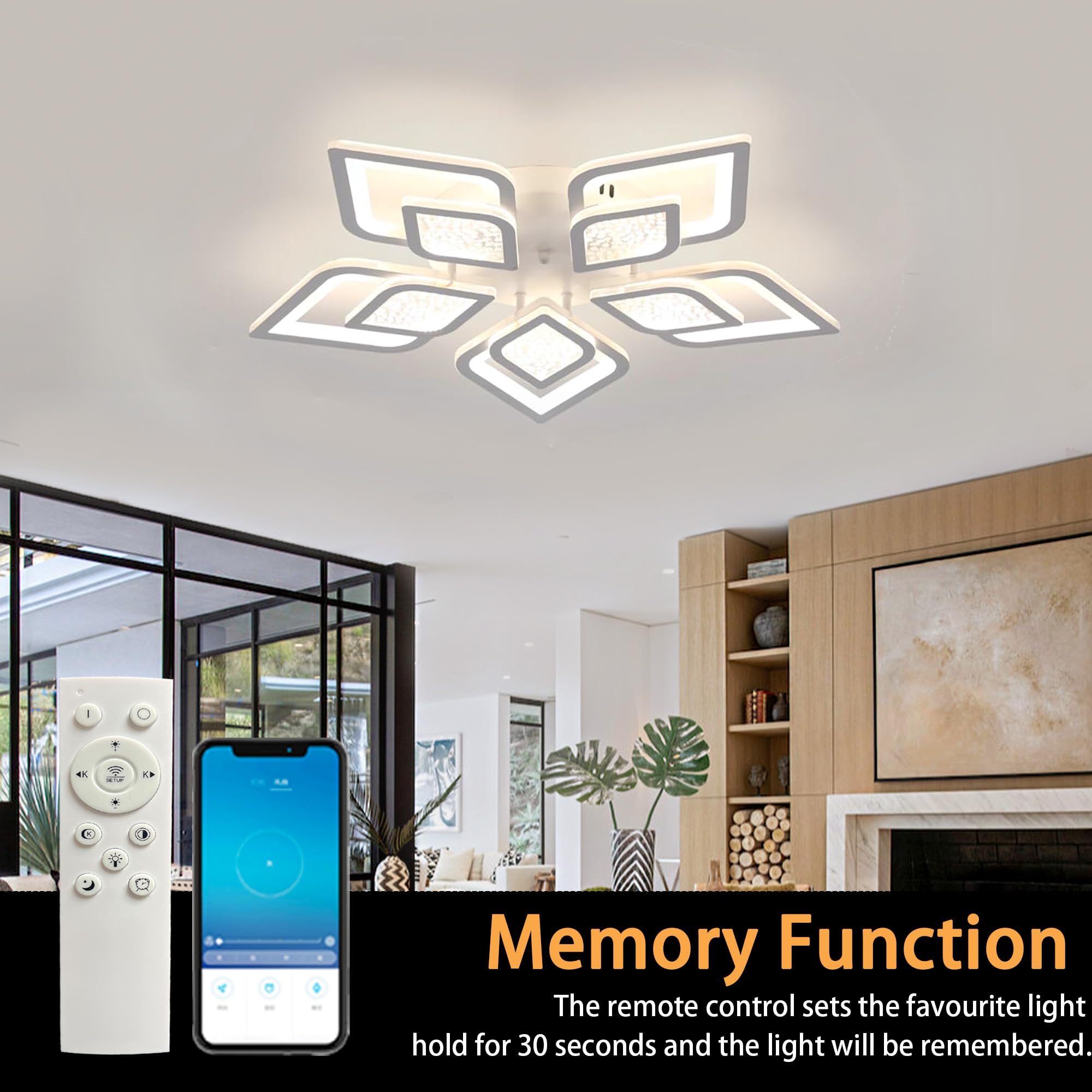 60cm Lampara Techo con APP Y Mando a Distancia Plafon Led Techo Flor Inteligente Decoración Creativa Lámpara de Techo Función de Memoria LED Regulable Embellece Dormitorio Infantil Salón-Black