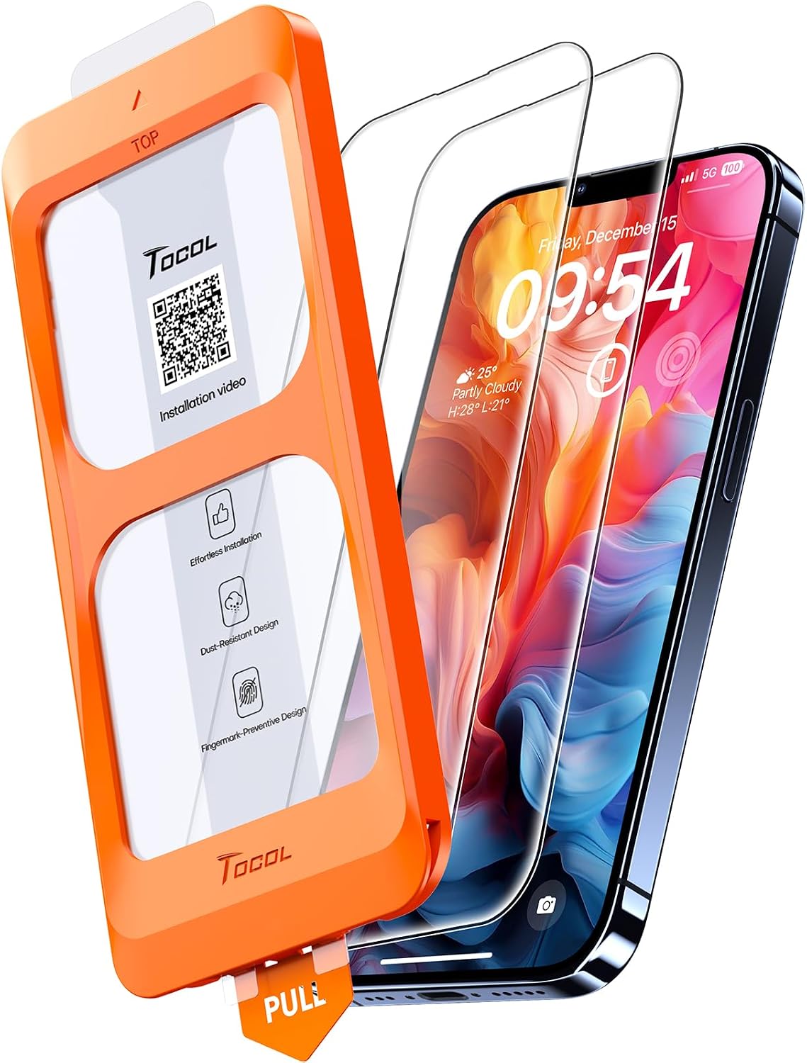 TOCOL for iPhone 13 Pro Screen Protector, Easy Installation Bubble-Free | 9H+ Tempered Glass, 8 FT Military Grade Shatterproof, Anti-Scratch, Case Friendly HD Clear 2 Pack