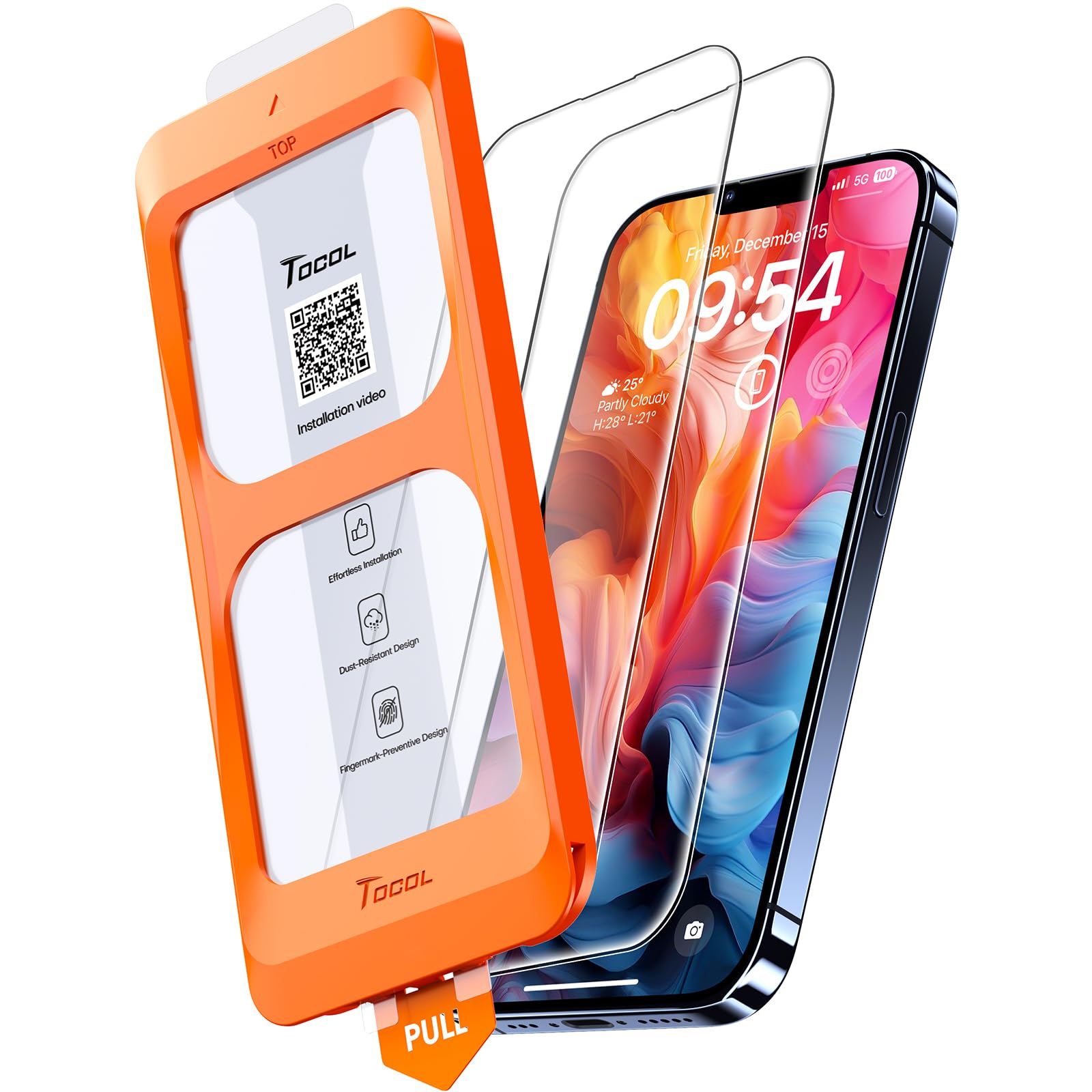 TOCOL Pellicola Protettiva per iPhone 13 Pro 6,1 Pollici, Rimozione Automatica Della Polvere, Installazione Rapida,HD e Altamente Trasparente, Anti-Impronta Senza Bolle, Durezza 9H Vetro, 2 Pezzi