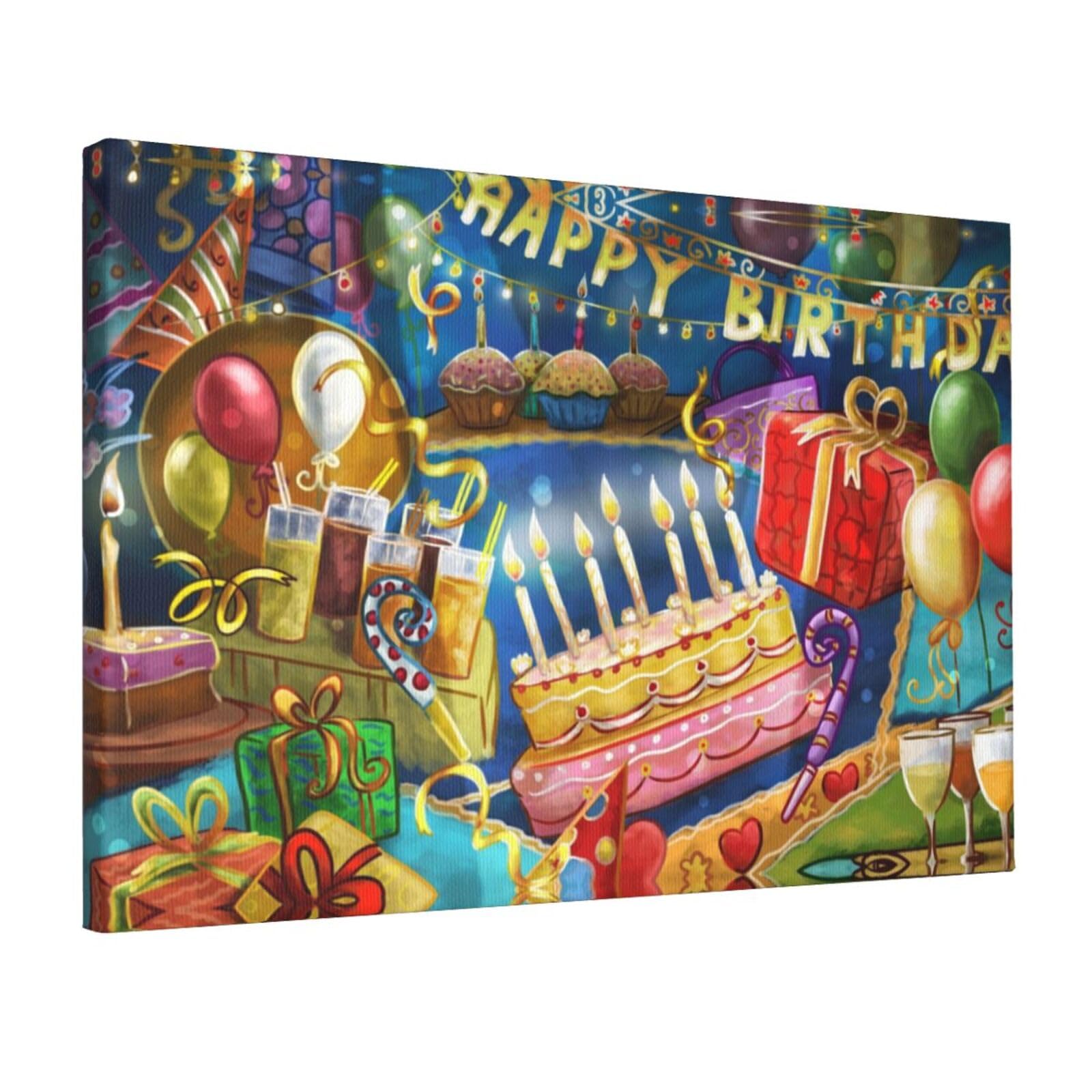 UNIOND Happy Birthday Printed Wall Art Decor Canvas Abstract Painting for Living Room Bedroom Office Home One Size