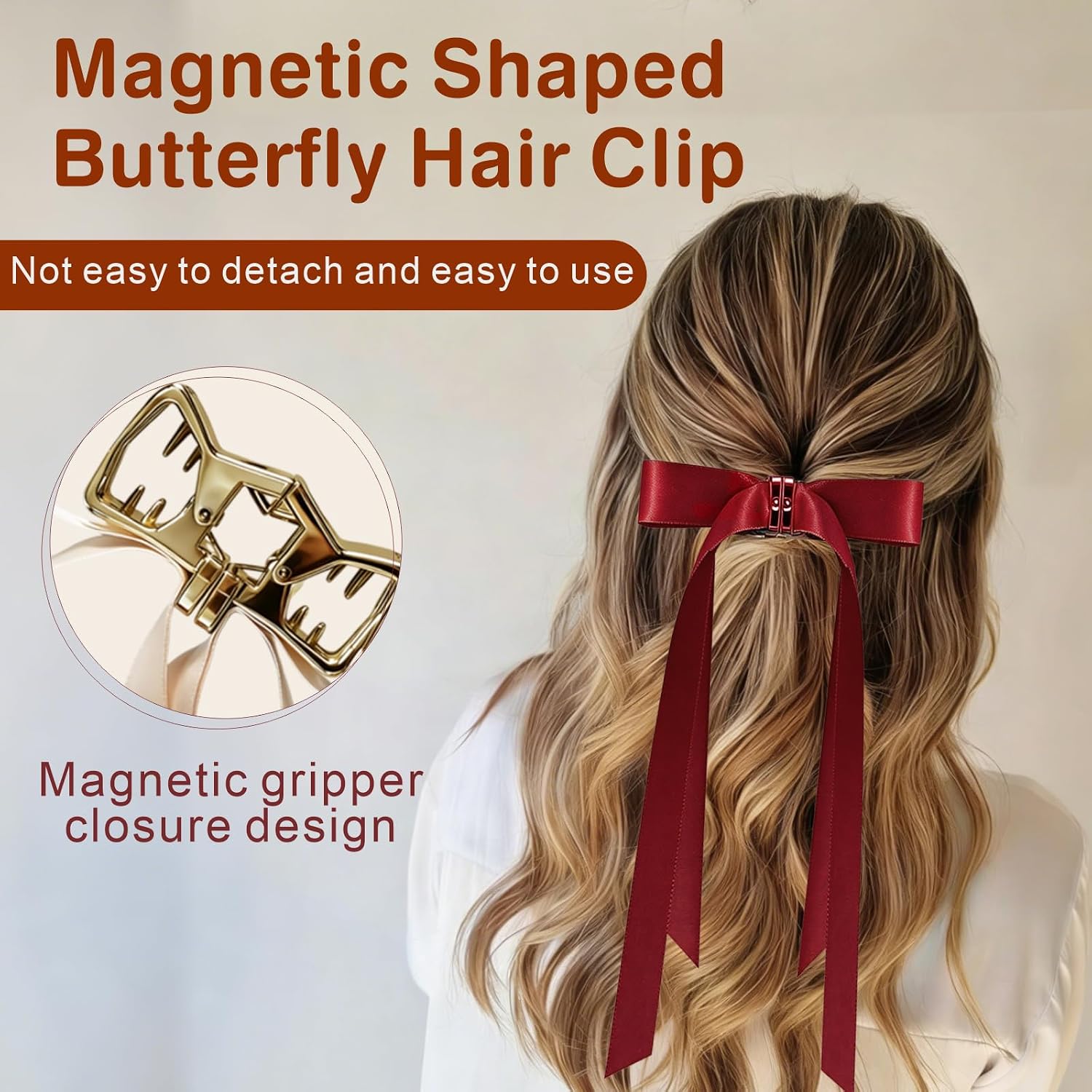 3PCS Magnetic Hair Bow, Magnetic Hair Clips for Styling, Mini Butterfly Hair Clips, Strong Hold No-Slip Magnetics Clips, Seamless 2-in-1 Design, Hairs Accessories (Champagne, Burgundy, Premium Black)