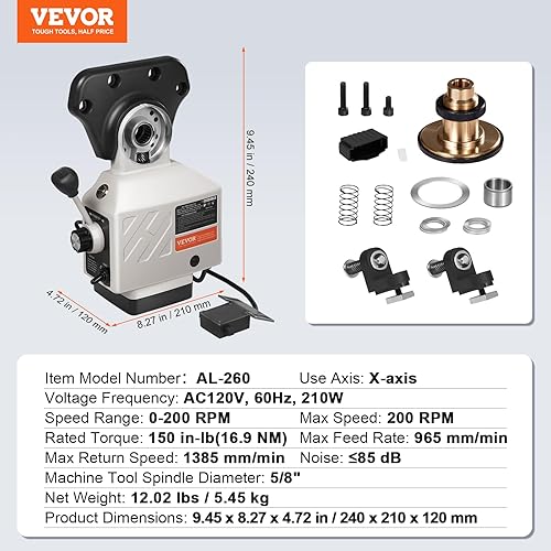 Vista 14 de Vevor Al-310S Power Feed X-Axis 450 in-lb Torque, fresadora de alimentación eléctrica 0-200PRM, molino de alimentación de mesa eléctrica 110 V