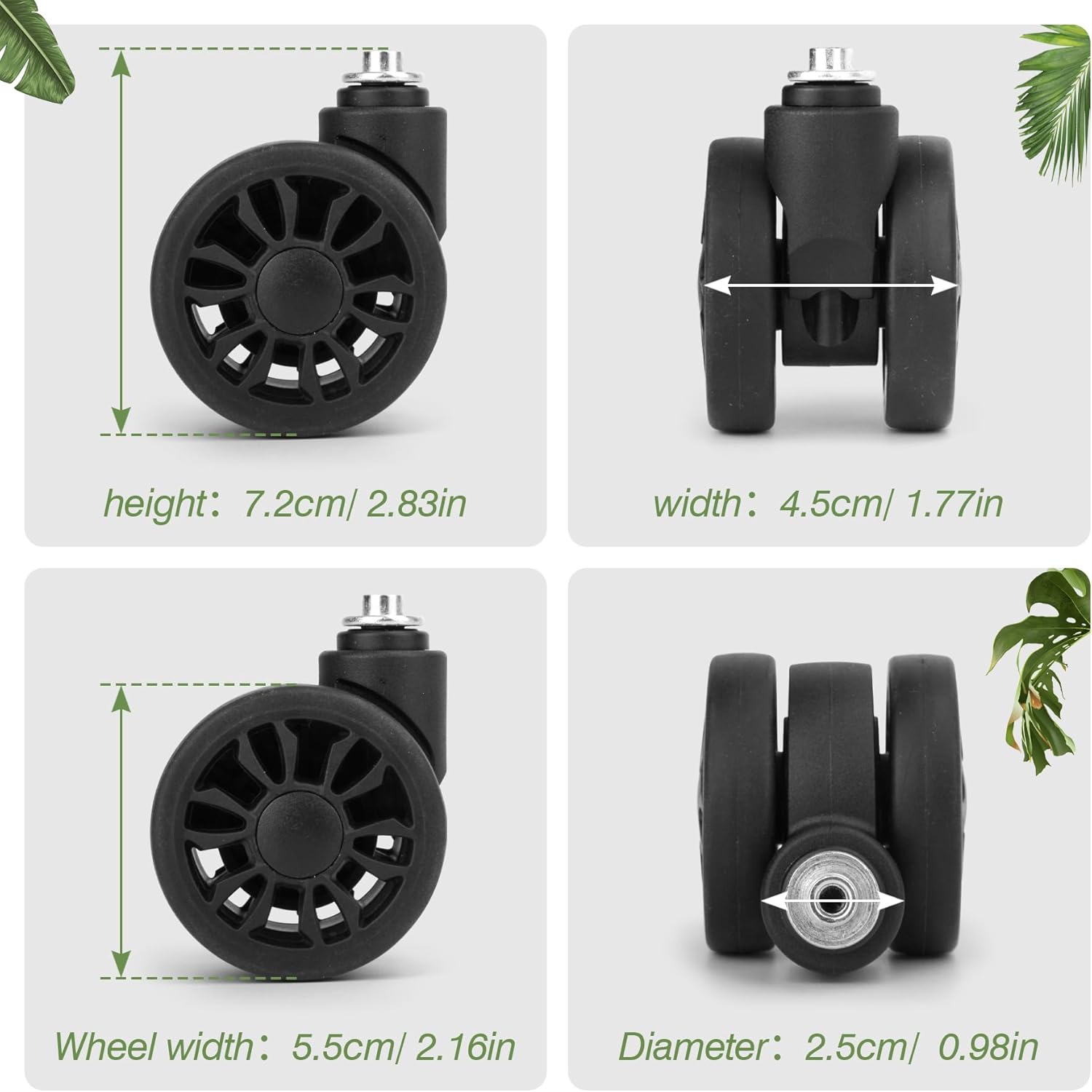 luggage replacement wheels, 2 pcs suitcase double-row wheels for diy repair spare suitcase casters replacement luggage parts, v-ln3