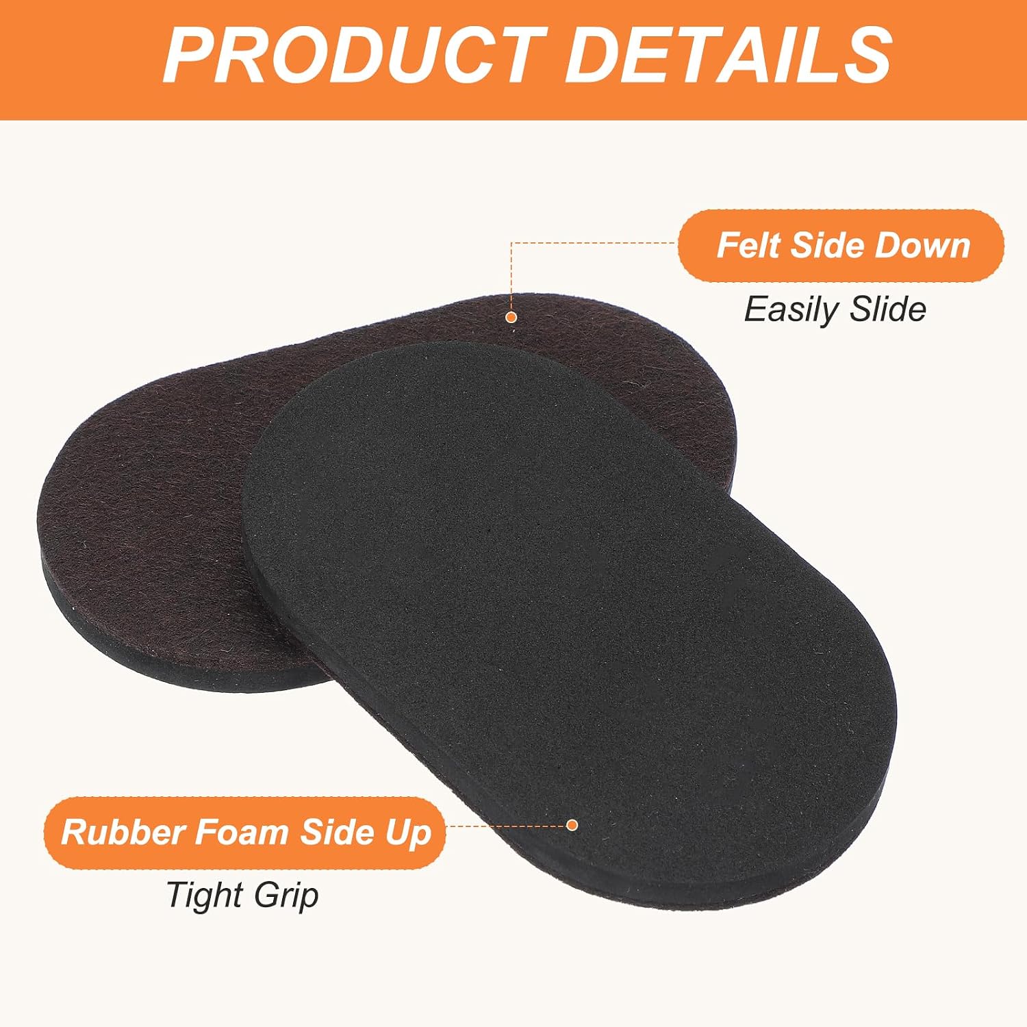 3 1/2" Furniture Sliders, 4 Pcs Reusable Furniture Sliders for Hardwood Floors, Oval Sliders for Moving Furniture on Carpet, Easily Move Appliances, Beds, Sofas, Wardrobes, Brown - Image 5