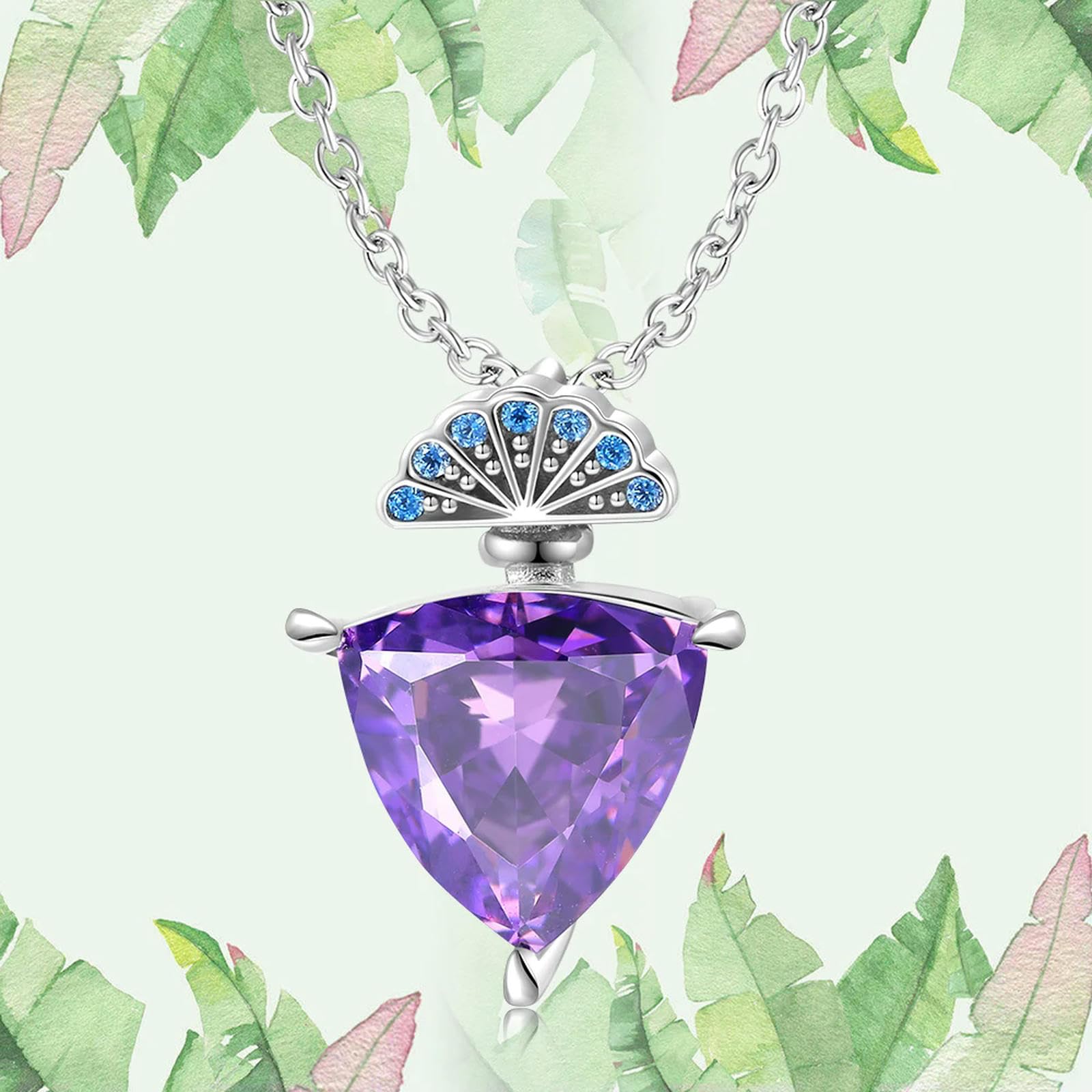 WEAV Colgante Triangular De Cabeza En Forma De Abanico Púrpura Romántico De Plata De Ley 925 Para Mujer, Regalo De Cumpleaños, Collar De Joyería Fina