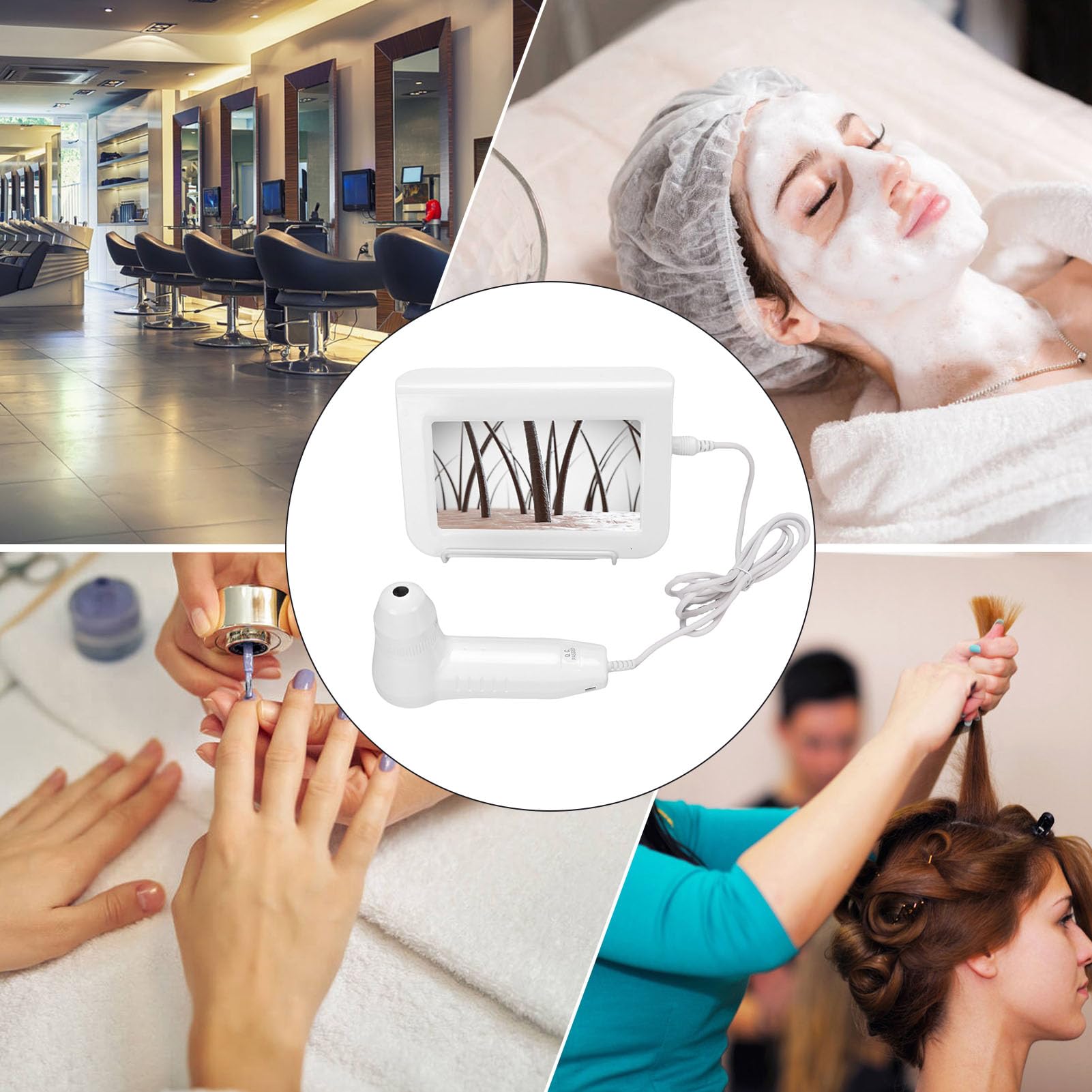 Analizador de Cabello y Piel 7 Pulgadas, Escáner Capilar Profesional 200x Alta Resolución, Diagnóstico Folículo Hidratación Facial (Enchufe la UE)