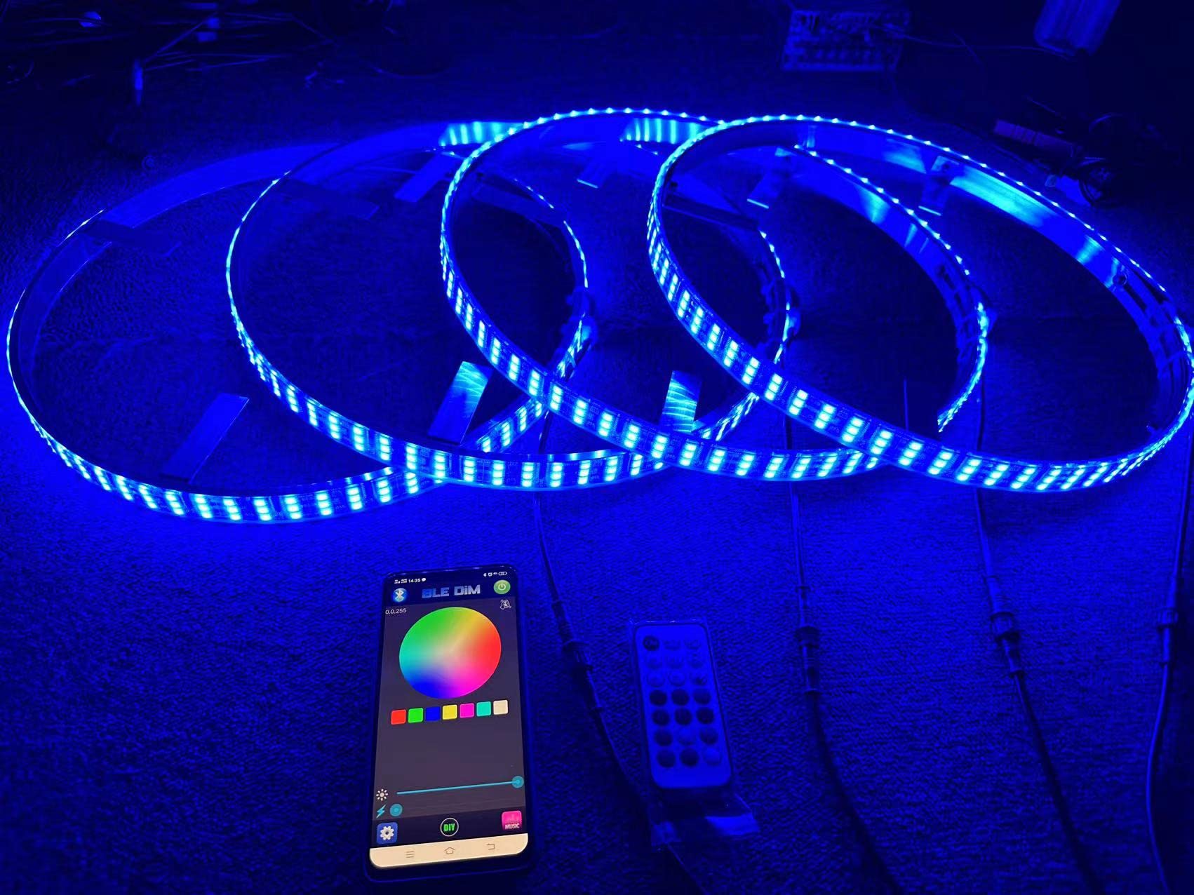 Sando Tech 15.5'' RGB Changing Colors Shift Triple Row 3-Row 864Leds Led Wheel Ring Light for Car Truck Rim Light Tire Light w/Turn Signal,Lock,Brake Function Remote&Bluetooth Ctrl