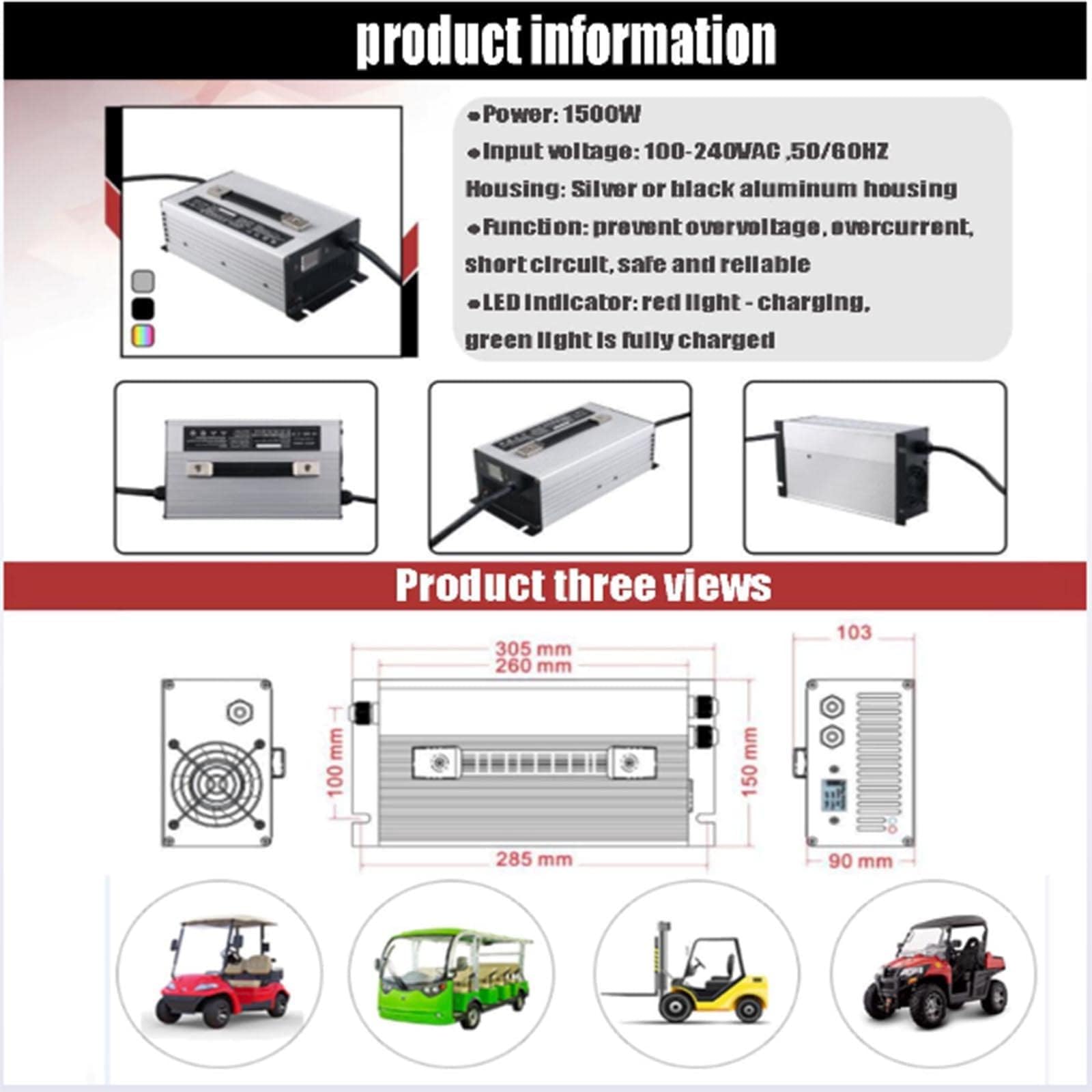 Cargador De Batería De 12V/24V/36V/48V/60V/72V,Cargador De Coche Eléctrico,Cargador De Carretilla Elevadora Eléctrica,para Carritos De Golf, Motocicletas Eléctricas
