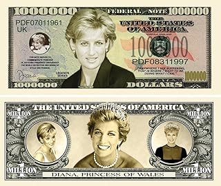 Princess Diana Million Dollar Bill with Bonus â€œThanks a Millionâ€ Gift Card Set and Clear Protector