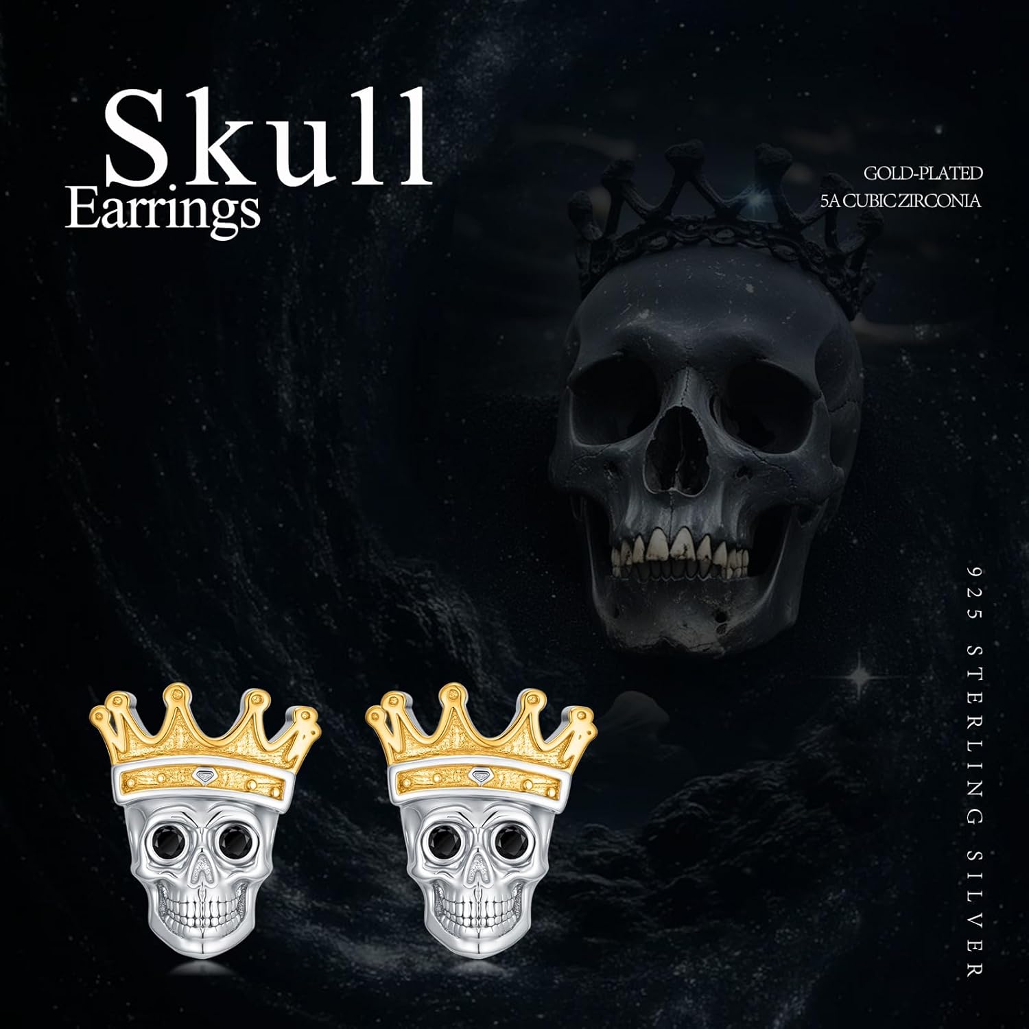 Skull Earrings 925 Sterling Silver Pirate Skeleton Earrings Skull Snake Stud Crossbones Earring Hypoallergenic Gothic Earring Halloween Jewelry Gift for Men Women