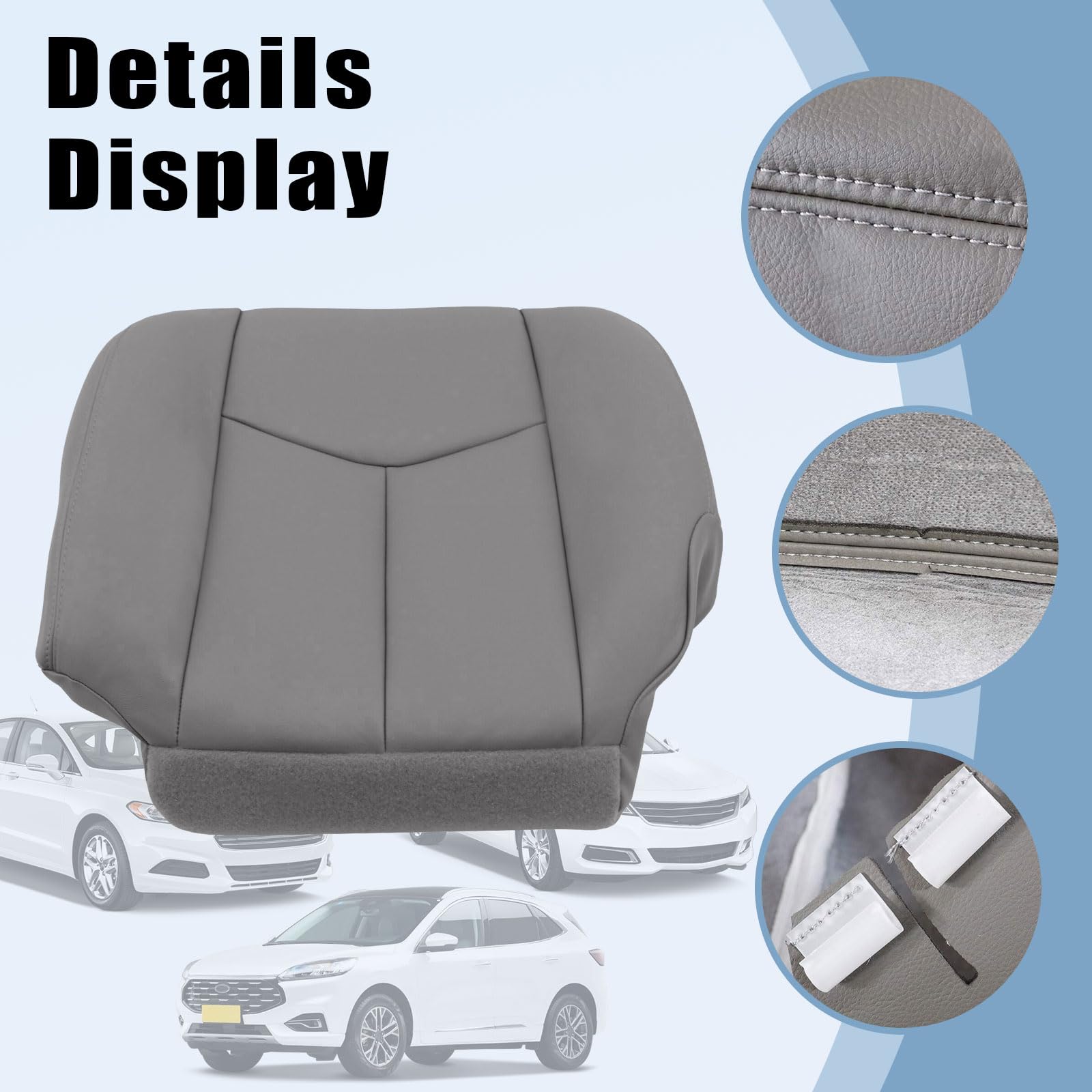 SecosAutoparts Cojín de espuma para conductor y pasajero, parte inferior y superior, funda de asiento de cuero gris claro # 922 para Chevy GMC Tahoe Suburban Avalanche Yukon Silverado Sierra 2003 2004