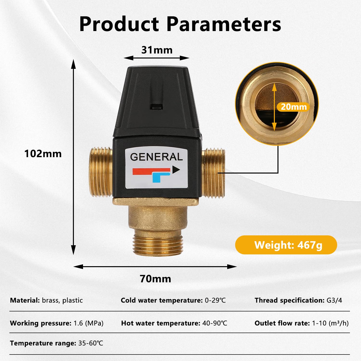 Caleffi 5230 thermostatisch mengventiel met uitneembaar patroon 1 buitendraad 30-65°C 6,90kv(m3 Caleffi 5230 thermostatisch mengventiel met uitneembaar patroon 1 buitendraad 30-65°C 6,90kv(m3