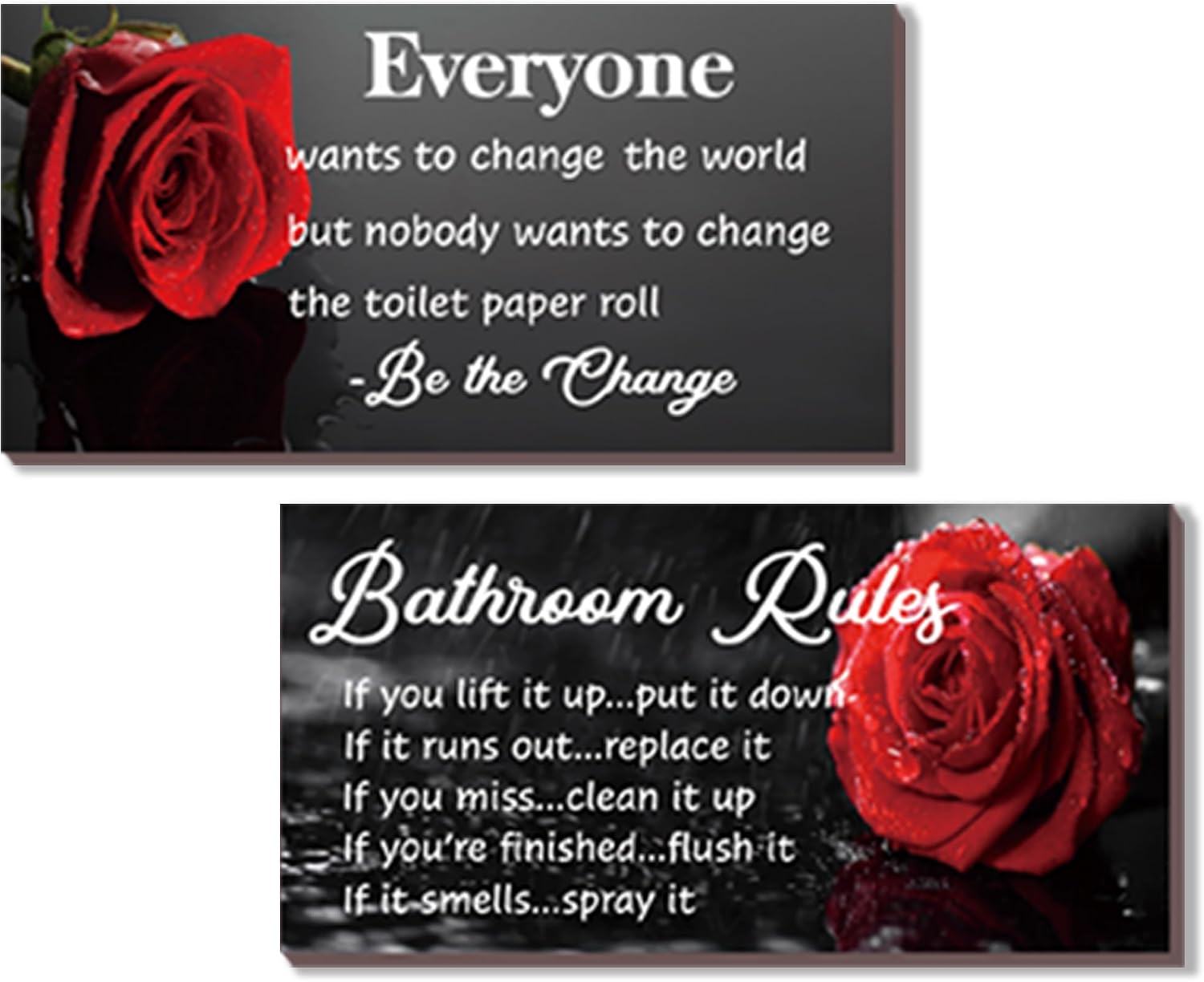 DONFENTHY 2Pcs Red Bathroom Rules Decor Red Bathroom Decor Rustic Farmhouse Wooden Best Seat in The House Rose Hanging Wall Art for Toilet (12x6)