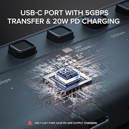 Miniatura 3 de Hub USB C alimentado, 7 en 1 USB C 3.2 Gen1 HUB 36W con último puerto de carga de salida PD20W, divisor USB de aluminio e interruptores individuales