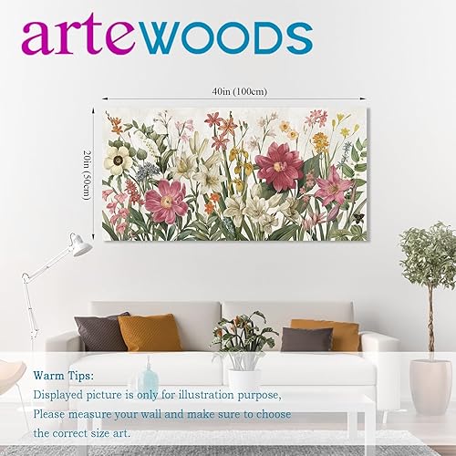 Miniatura 7 de arteWOODS Lienzo botánico para pared, cuadros de flores, decoración de pared, flores silvestres, plantas, obras de arte, impresiones florales rojas