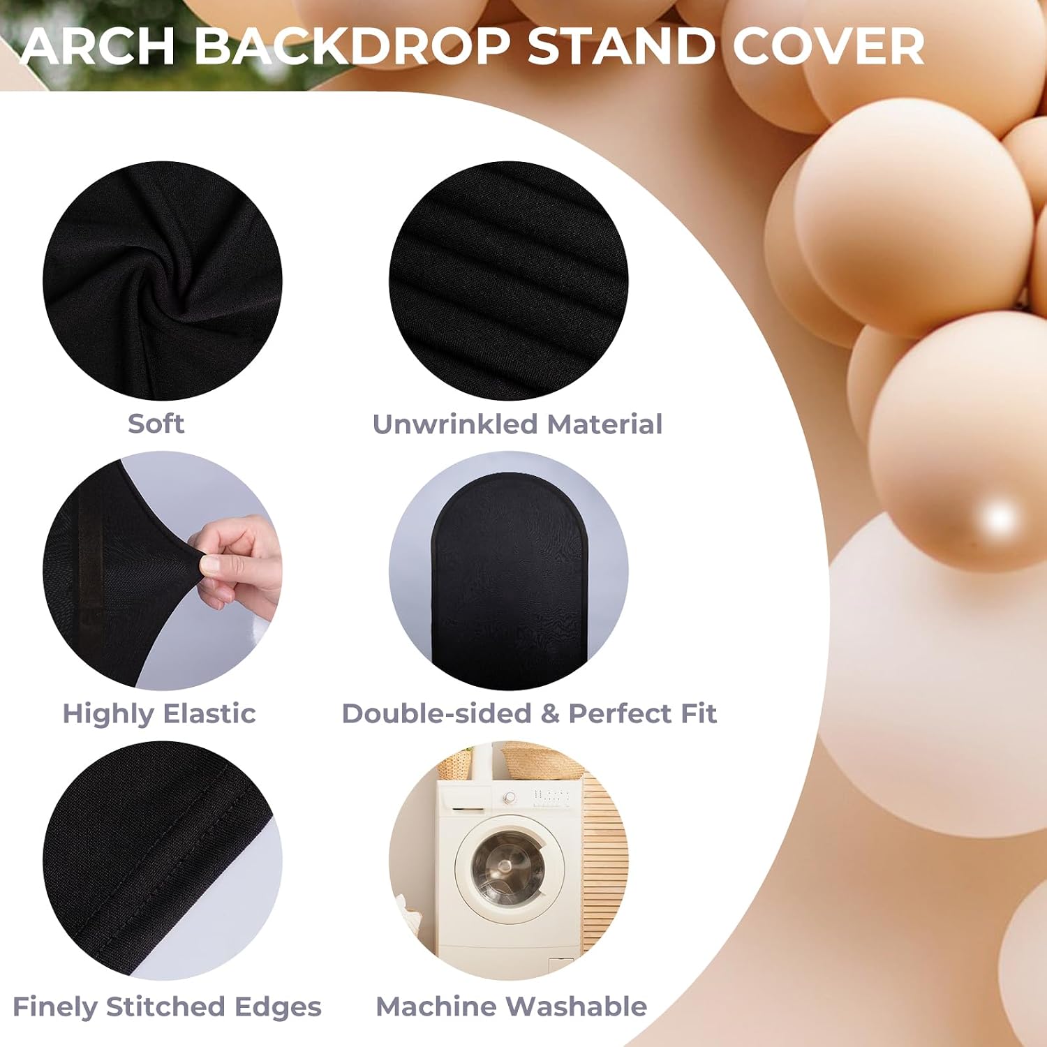 Babenest 6.6Ft Black Wedding Arch, Spandex Fitted Arch Backdrop for Photography, Round Top Chiara Stand Cover for Party Ceremony Birthday Baby Shower Anniversary Decoration thumbnail