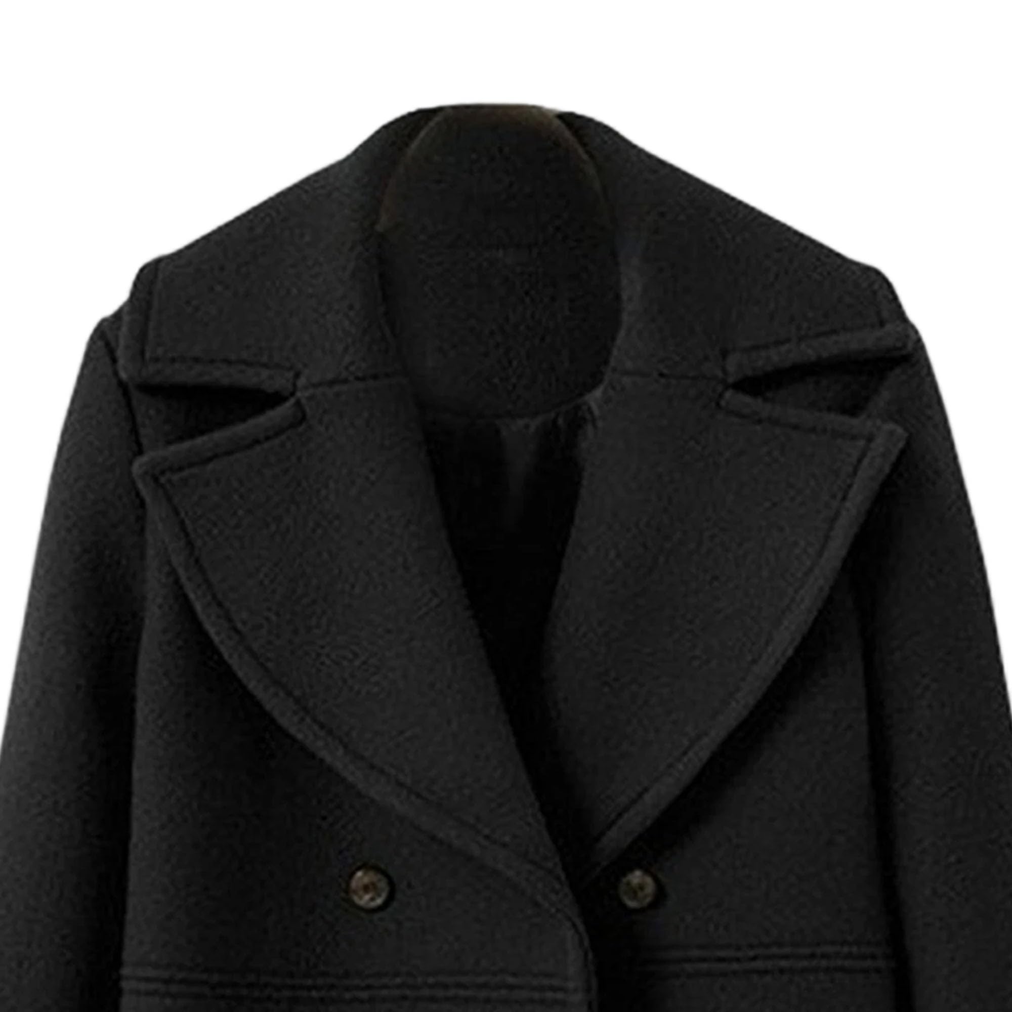 Cappotto da donna doppiopetto in tweed tinta unita Mid Long Casual con risvolto dentellato giacca a vento inverno moda soprabito con tasca