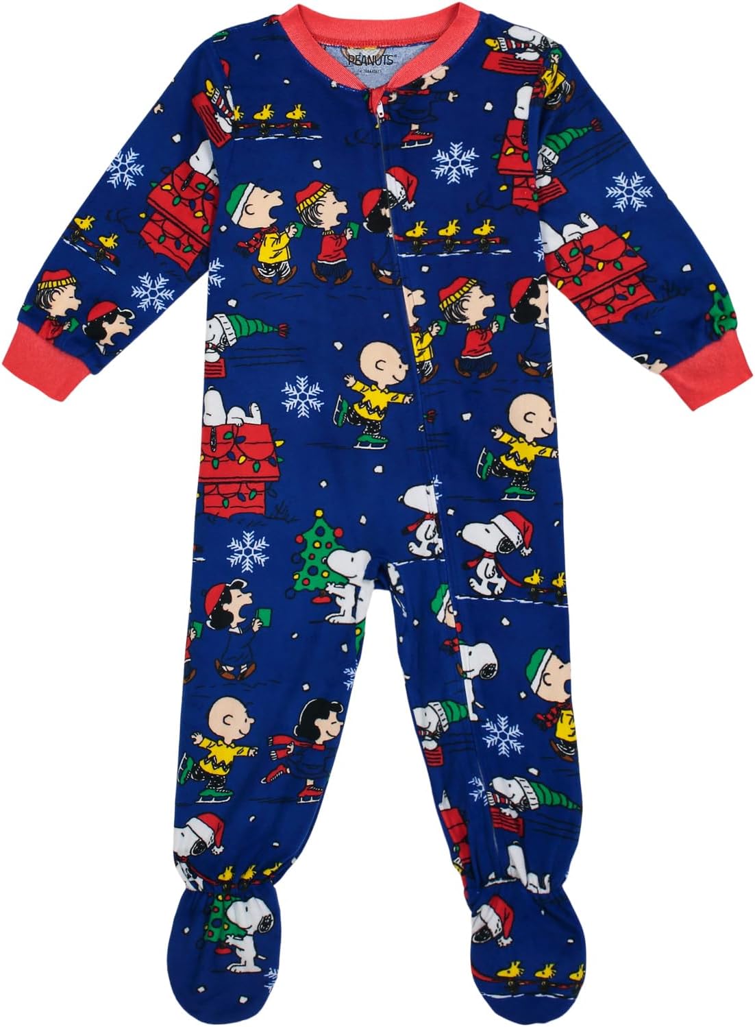 Peanuts Boys' Footed One Piece Pajamas, Snug-fit Pajamas, Soft & Cute for Kids