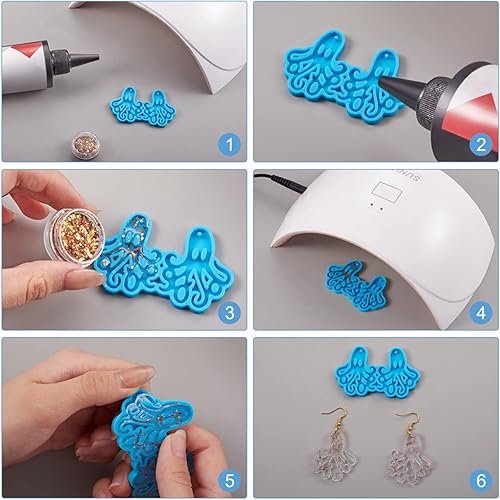 Miniatura 4 de Mega Pet 11 piezas de moldes de silicona para colgantes de animales, moldes de resina para hacer aretes con anillos abiertos, ganchos para aretes,