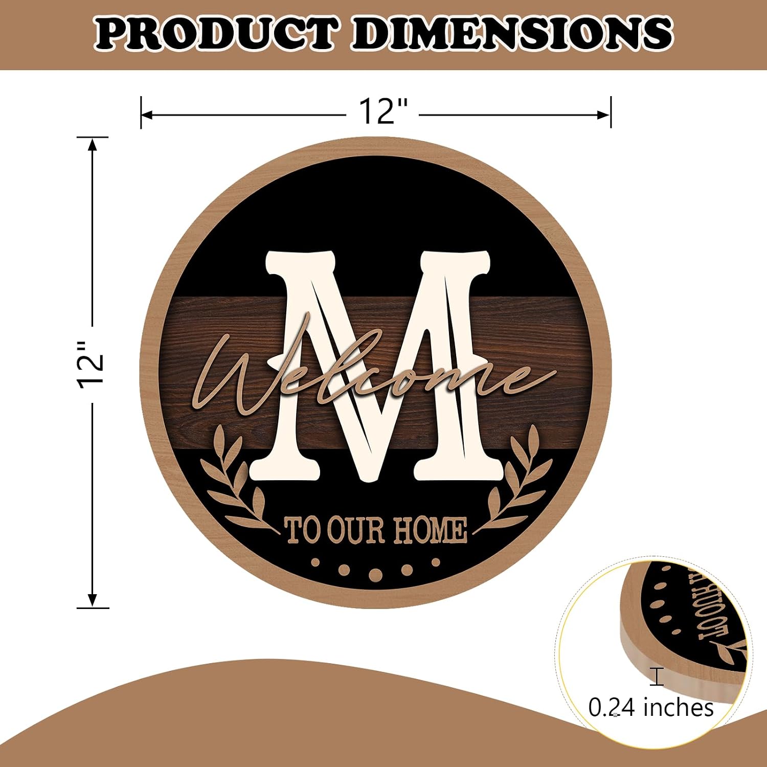 Monogram Letter M Front Door Sign, Welcome to Our Home Family Last Name Initial Wooden Hanger Decor Housewarming Wedding Gifts, Farmhouse Rustic Wreath Indoor Wall Hanging Decoration with Bow