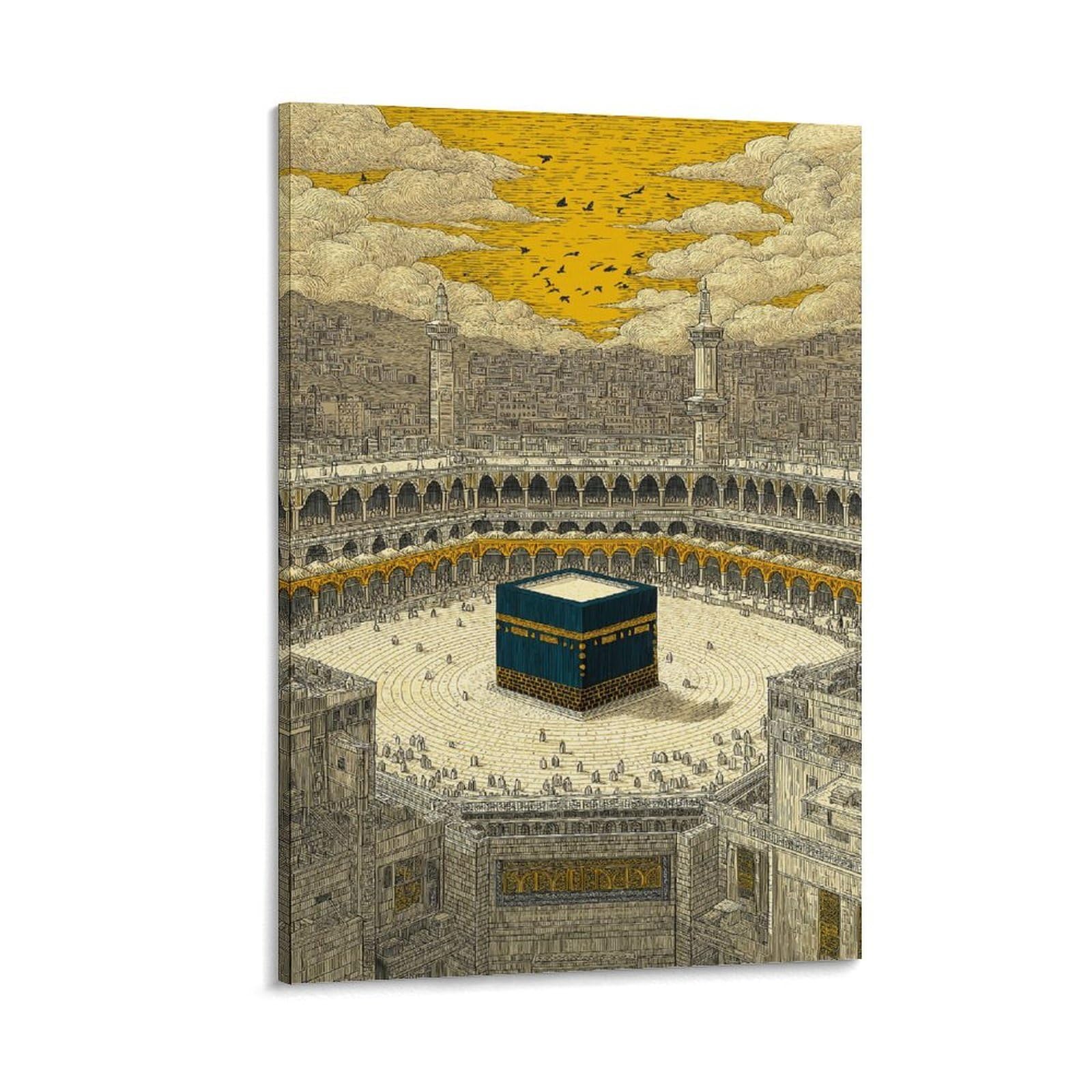 RIAVBAODG Kaaba in Mecca Poster Artwork The Kaaba Canvas Prints Picture Modern Wall Art Picture Wall Hanging for Living Room Home Decorations 20x30inch(50x75cm)