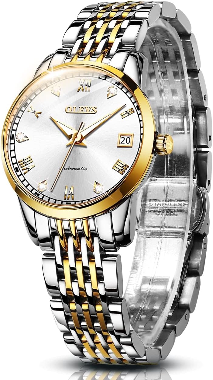 OLEVS Womens Automatic Watches Diamond Stainless Steel Self Winding Ladies Dress Wrist Watches Luminous Waterproof