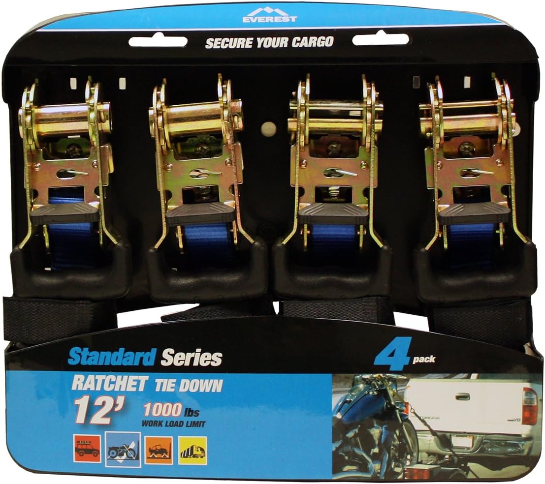Everest S41121 Ratchet Tie Down Straps 4 Pk 12' 1000