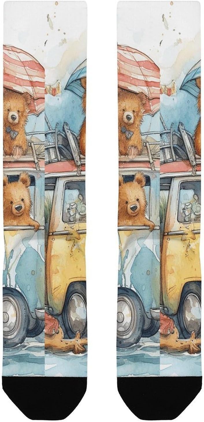 Truck And Bear Dress Sock for Women, Soft Breathable Crew Socks for Men, Lightweight Mid-Calf Socks