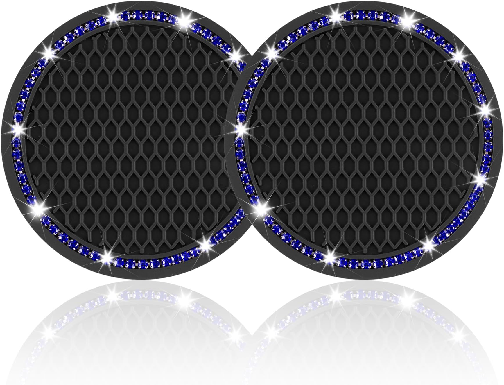 2 Pack Universal Auto Anti Slip Cup Holder Insert Coaster, Car Cup Holder Coaster, Bling Crystal Rhinestone Car Interior Accessories, Black - Blue