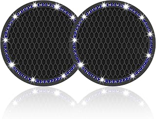 JUSTTOP 2 Pack Universal Auto Anti Slip Cup Holder Insert Coaster, Car Cup Holder Coaster, Bling Crystal Rhinestone Car Interior Accessories, Black - Blue