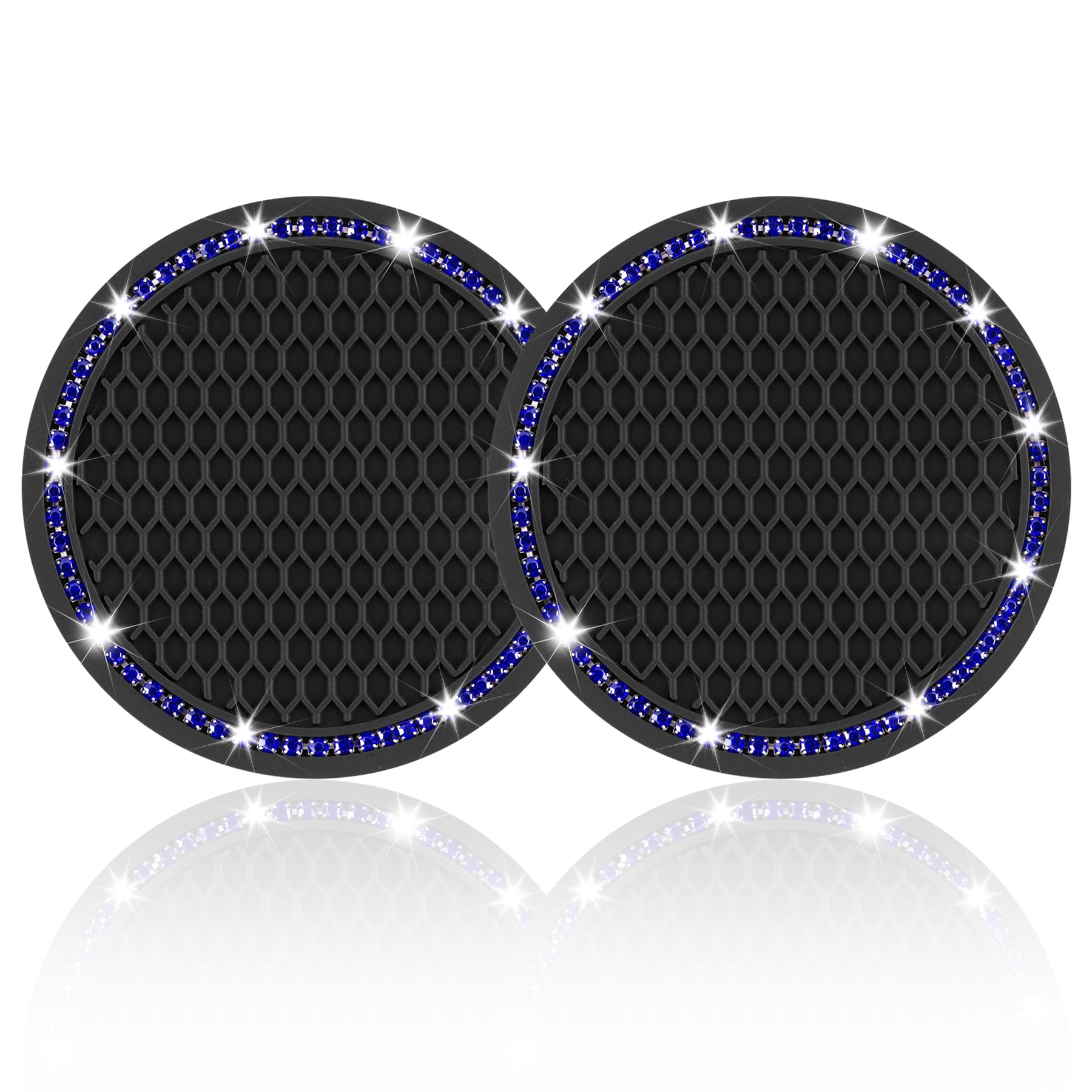 2 Pack Universal Auto Anti Slip Cup Holder Insert Coaster, Car Cup Holder Coaster, Bling Crystal Rhinestone Car Interior Accessories, Black - Blue