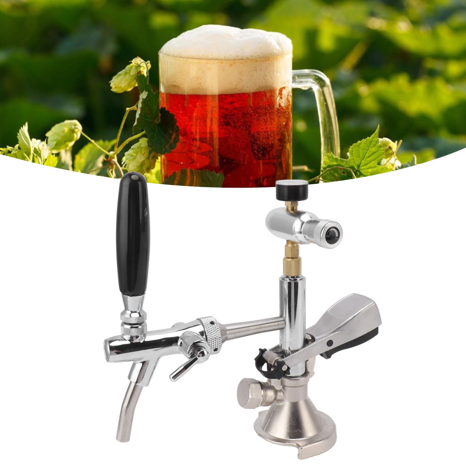 4-calowa Pompka do Piwa Imprezowego ze Stali Nierdzewnej Mosiężna Pompa do Beczek Piwa Wielokrotnego Użytku Pompa Kegerator do Piwa z Manometrem do Domowego Baru Piknikowego