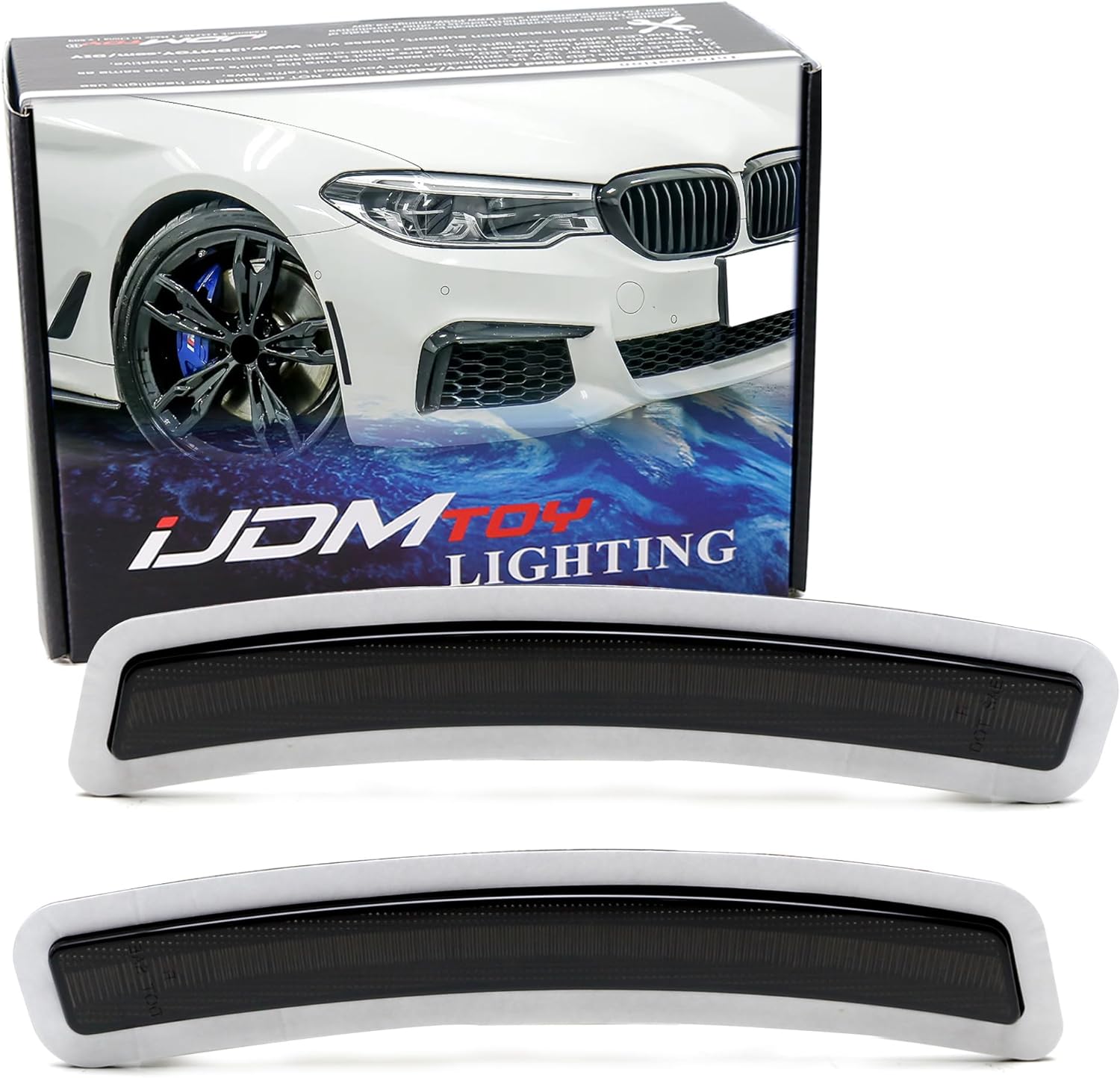 iJDMTOY Euro Black-Out Smoked Front Bumper Side Marker Reflex Lens Compatible With BMW 2019-26 G20 3 Series 320i 330i 340i M340i, 2020-26 G22 4 Series 420i 430i 440i M440i Coupe/Convertible ONLY