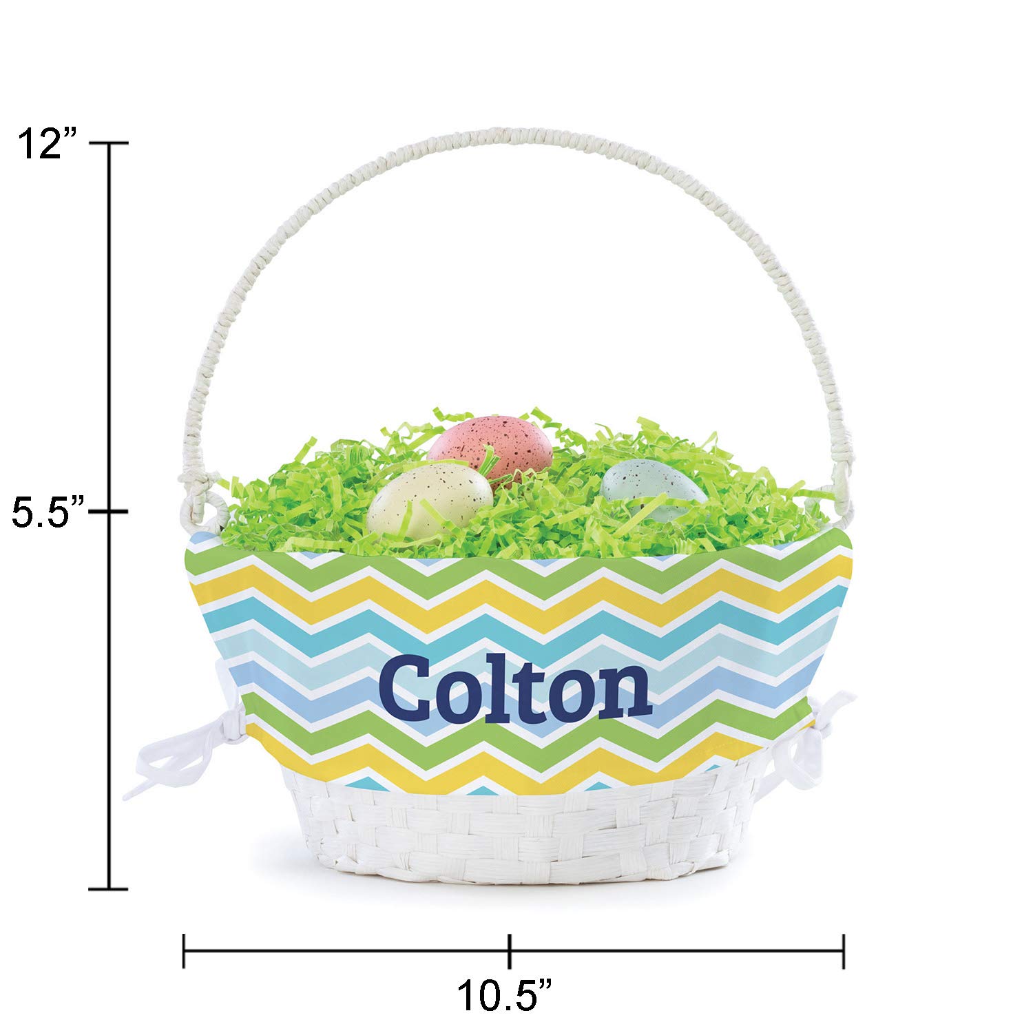 Personalized Easter Egg Basket For Him with Handle and Custom Name | Chevron Easter Basket Liners | White Basket | Woven Easter Baskets for Kids | Customized Easter Basket | Gift for Easter