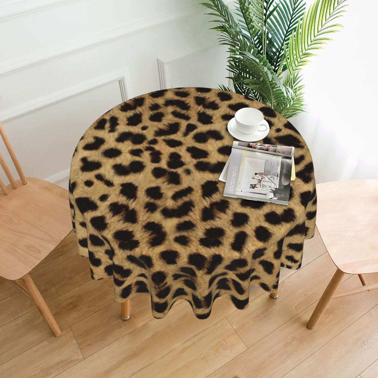 SDEGTHO Leopard Animal print Print Modern Retro Round Tablecloth 60in Polyester Fabric Cover for Party Dining Table Washable