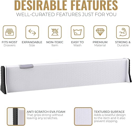 Miniatura 4 de RAPTUROUS Divisores para cajones ajustables, para ropa, tocador, cocina, oficina, agarre fuerte y resistente, extremos suaves, 2.5 pulgadas de alto,