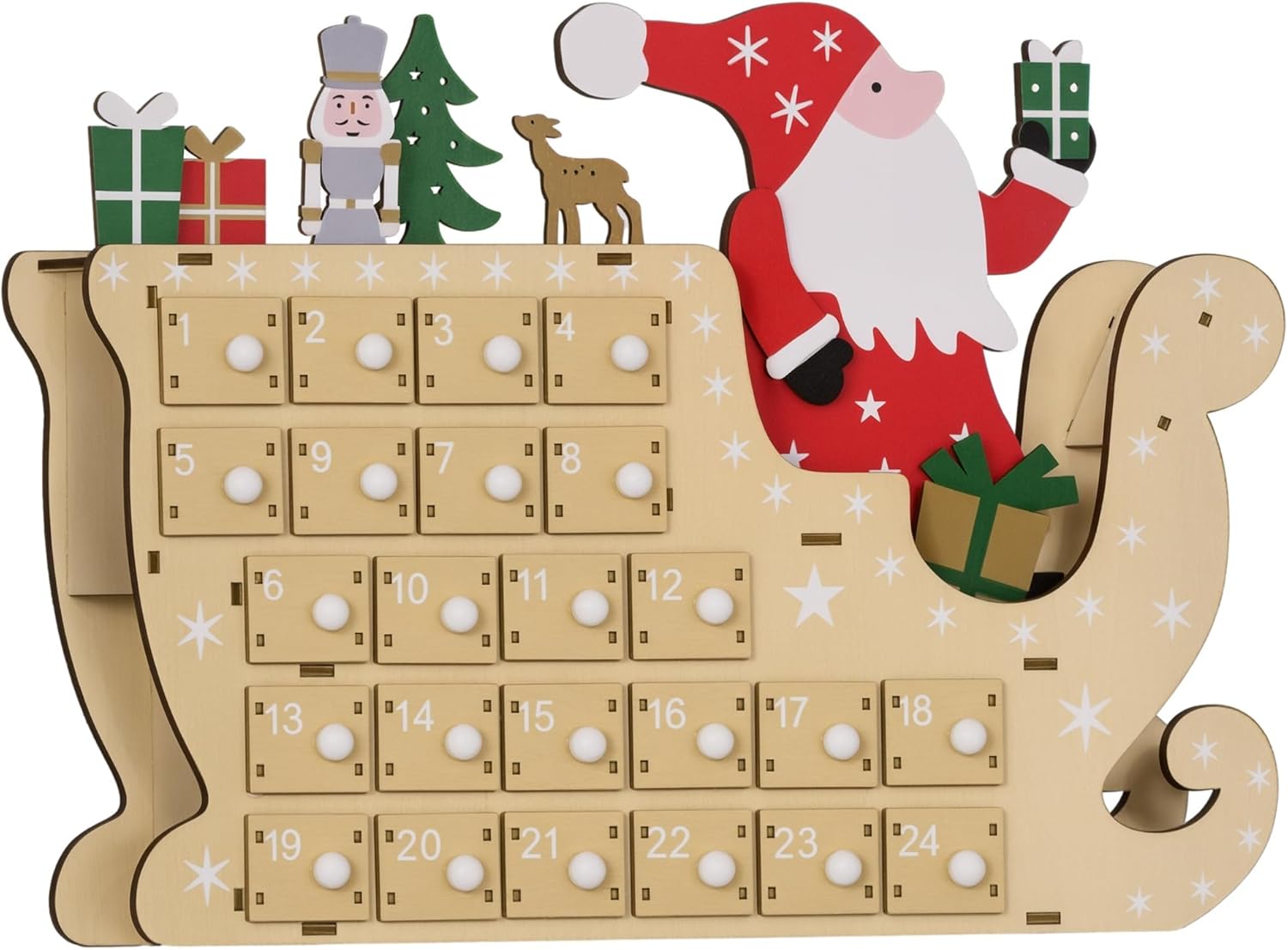 HOMCOM Christmas Advent Calendar with 24 Countdown Drawers, Reusable Wooden Holiday Decoration Xmas Gift for Kids Adults, Natural Wood