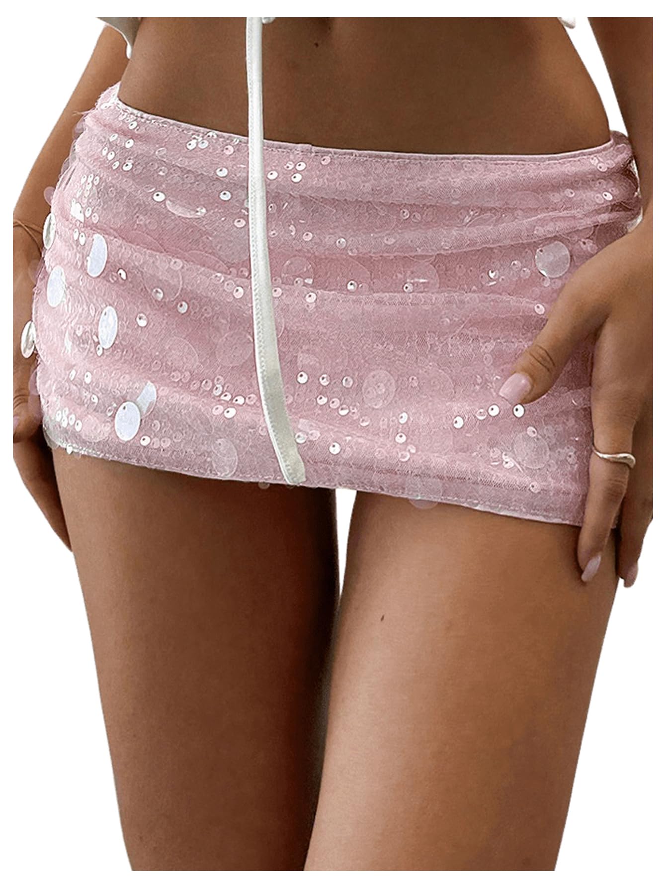 Floerns Womens Sequin Low Waist Mini Skorts Music Festival Night Out Skirt Shorts