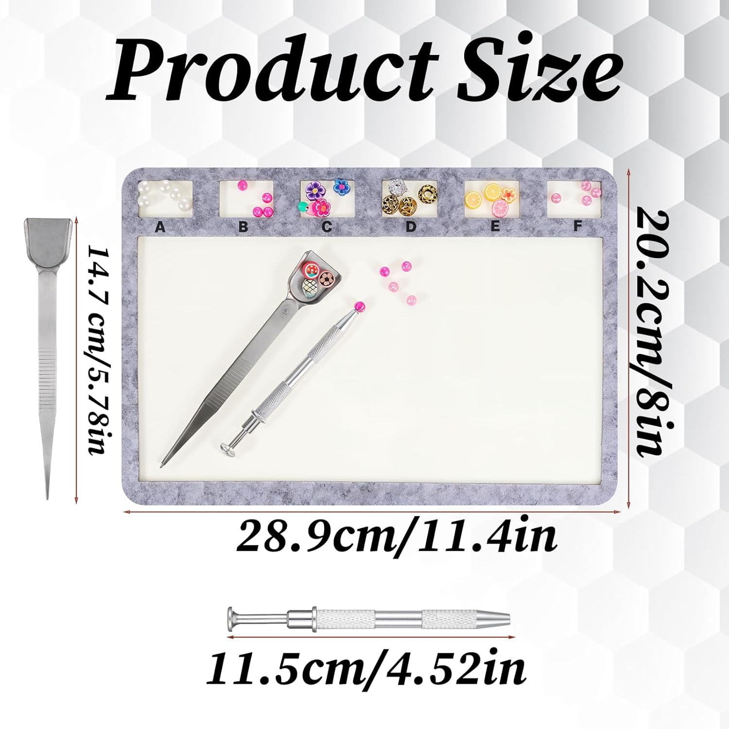 Rectangle Felt Beading Mat 3 Pcs Set Handy Tweezers with Scoop Jewelry Grabber and Individual Grids Felt Beads Design Boards Surface Flocking with Beads Tray Bead Pads for Jewelry Making Art Crafts - Image 2