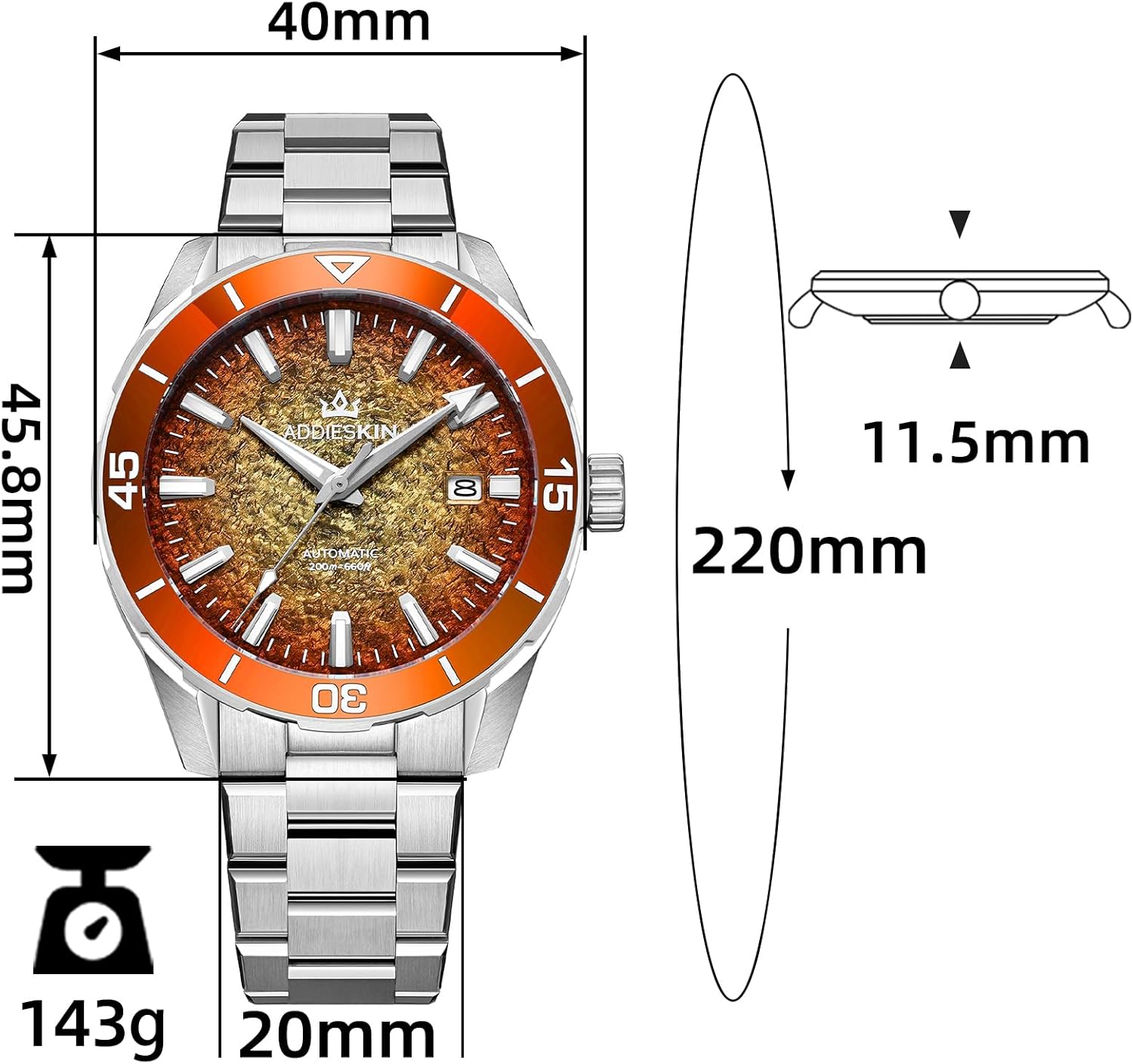 Mens Automatic Dive Watch 200 M Waterproof 9015 Mechanical Movement BGW9 Luminous Sapphire Glass Date Display 40 mm Luxury Diving Watches for Men