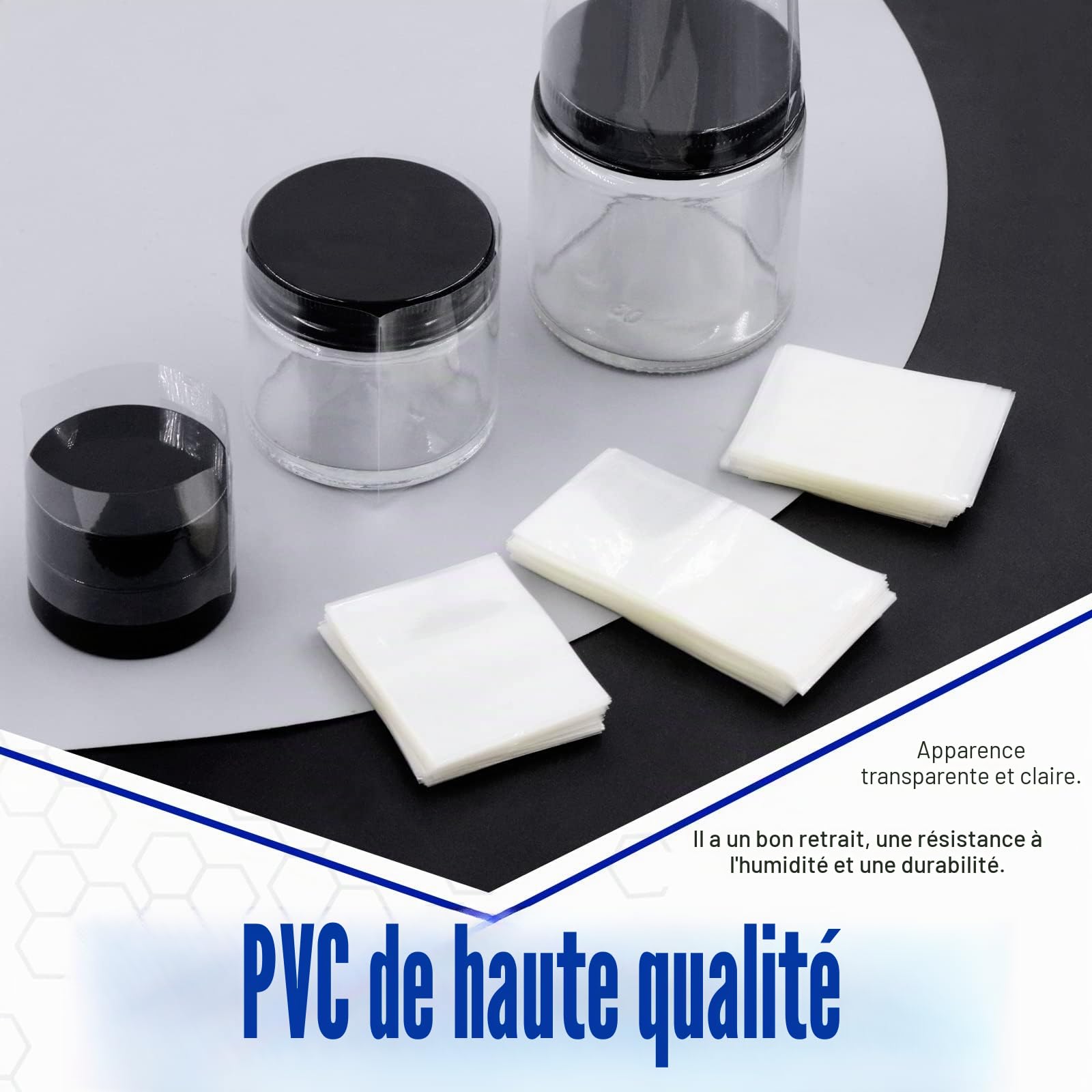 Glarks Lot de 1250 bandes transparentes thermorétractables en PVC - 5 tailles - Pour bouteilles de compte-gouttes, cans, etc